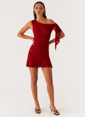Palm House Lace Mini Dress - Red Back-Zip