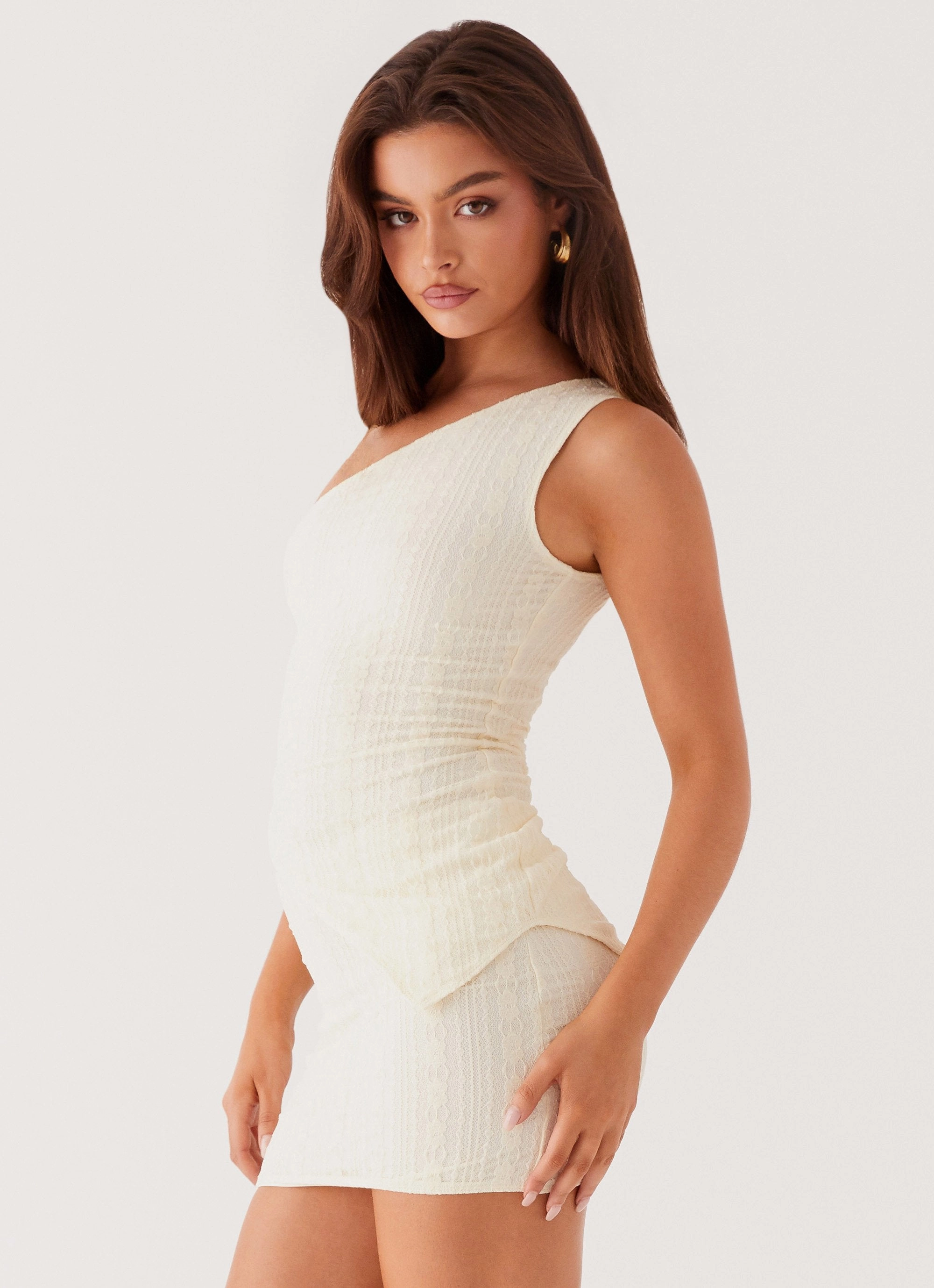 Easy On The Heart One Shoulder Top - Ivory Waterproof Stitch Details Noise Free Movement