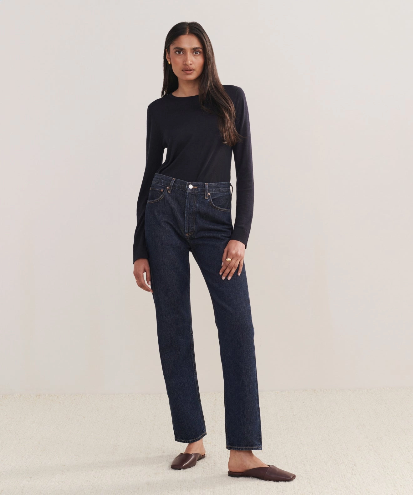 90's Pinch Waist Long Jean Formal Look Utility Pockets