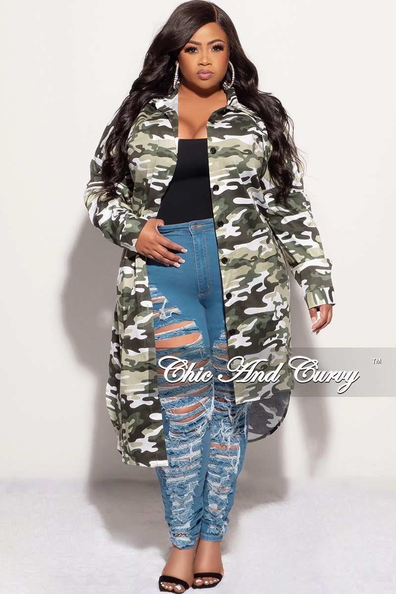 Curved Waistline Final Sale Plus Size There's Nothing Like A Sistah Shirt Dress in Green Camouflage Print