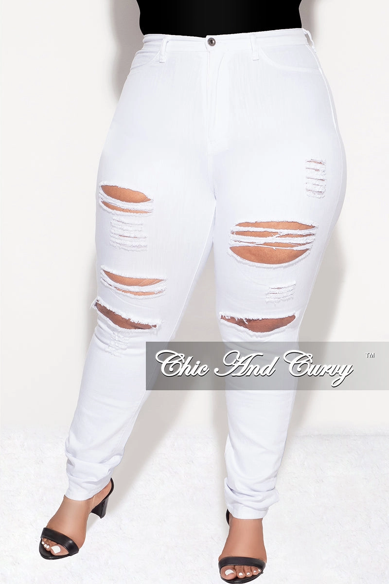Modern Fit Quick Move Final Sale Plus Size Denim Jeans with Ripped Front in White