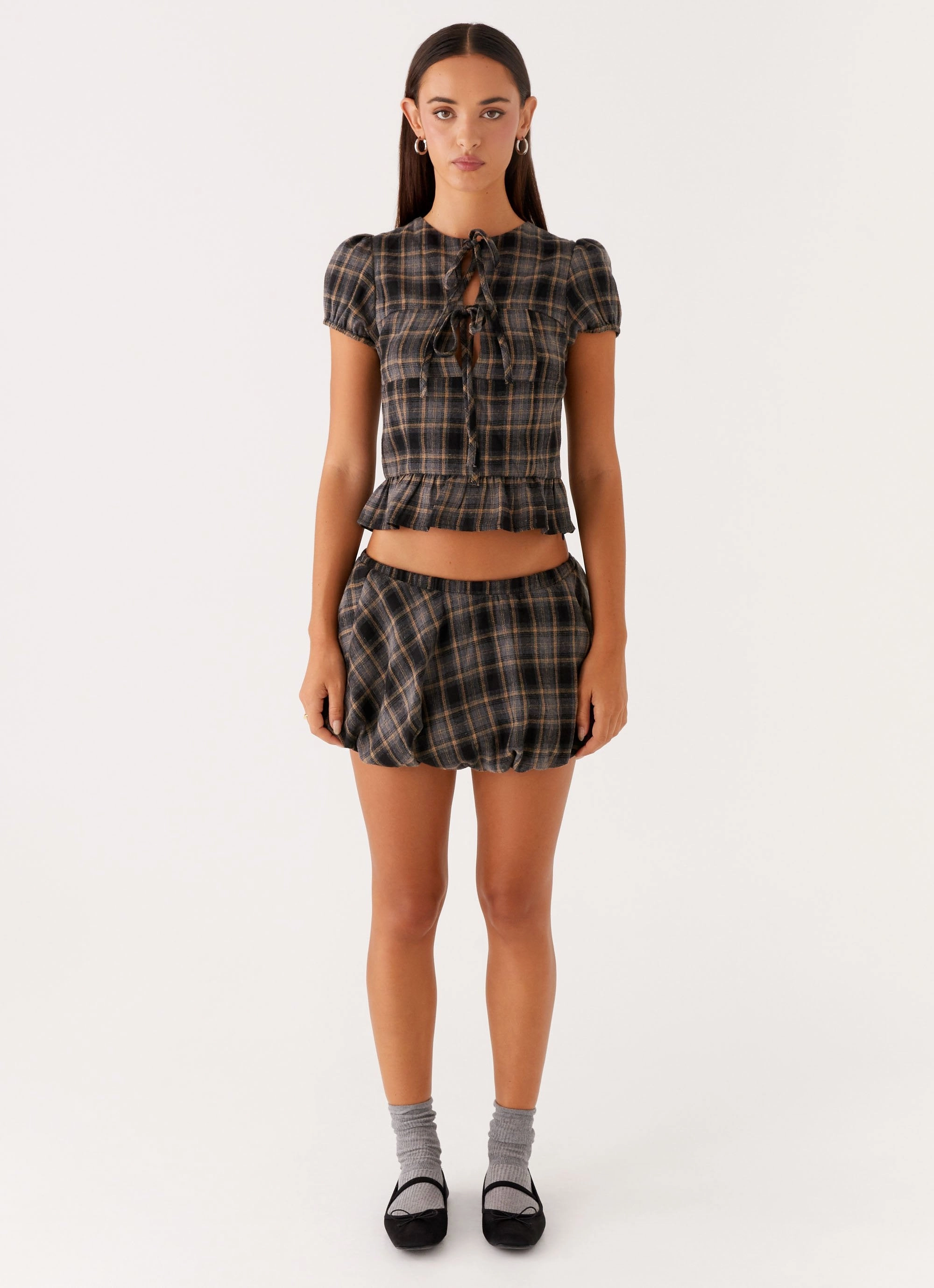 Lucia Mini Skirt - Brown Check BreathableFabric