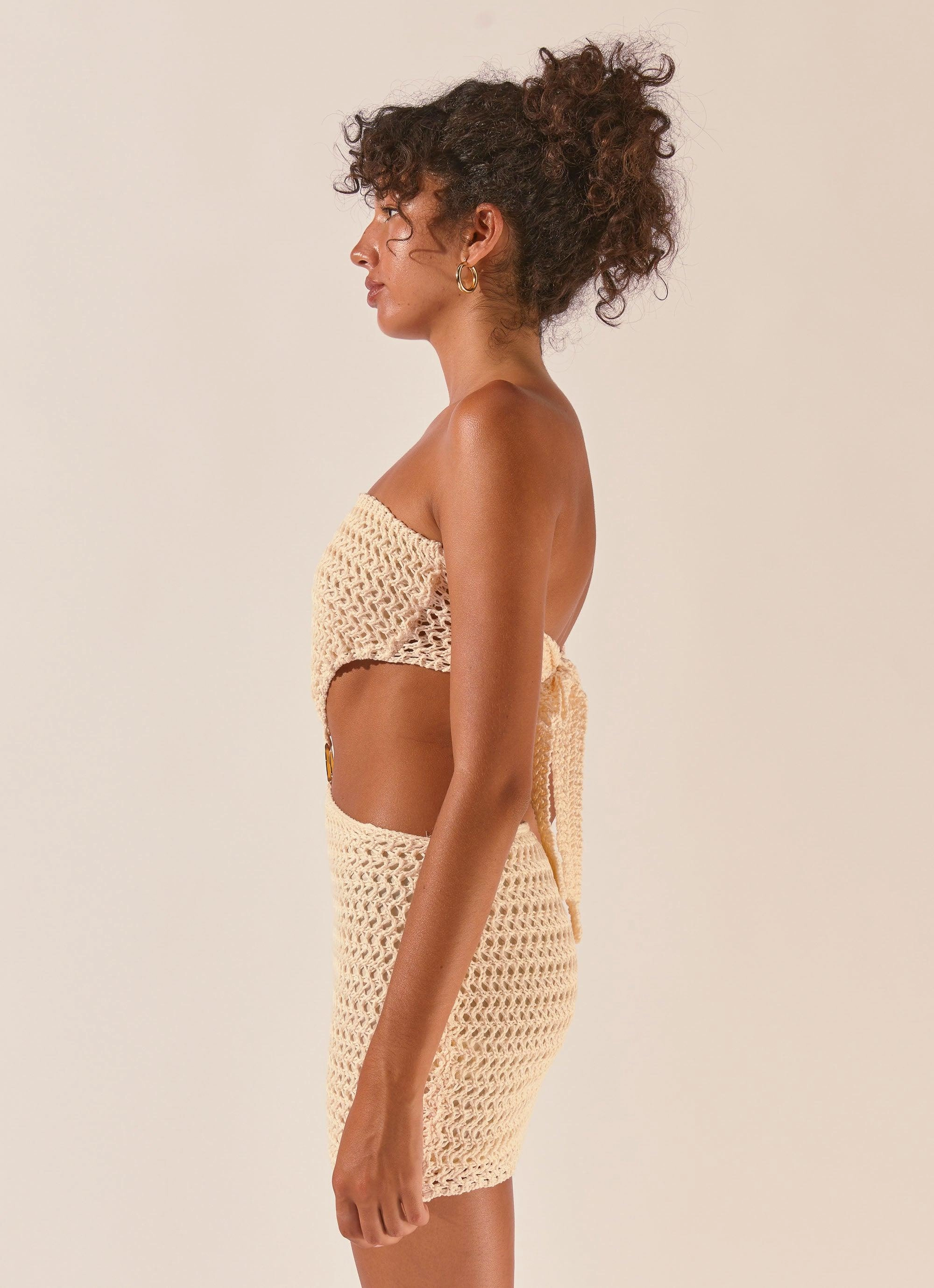 Cafe Vibe Balmy Nights Crochet Mini Dress - Seashell