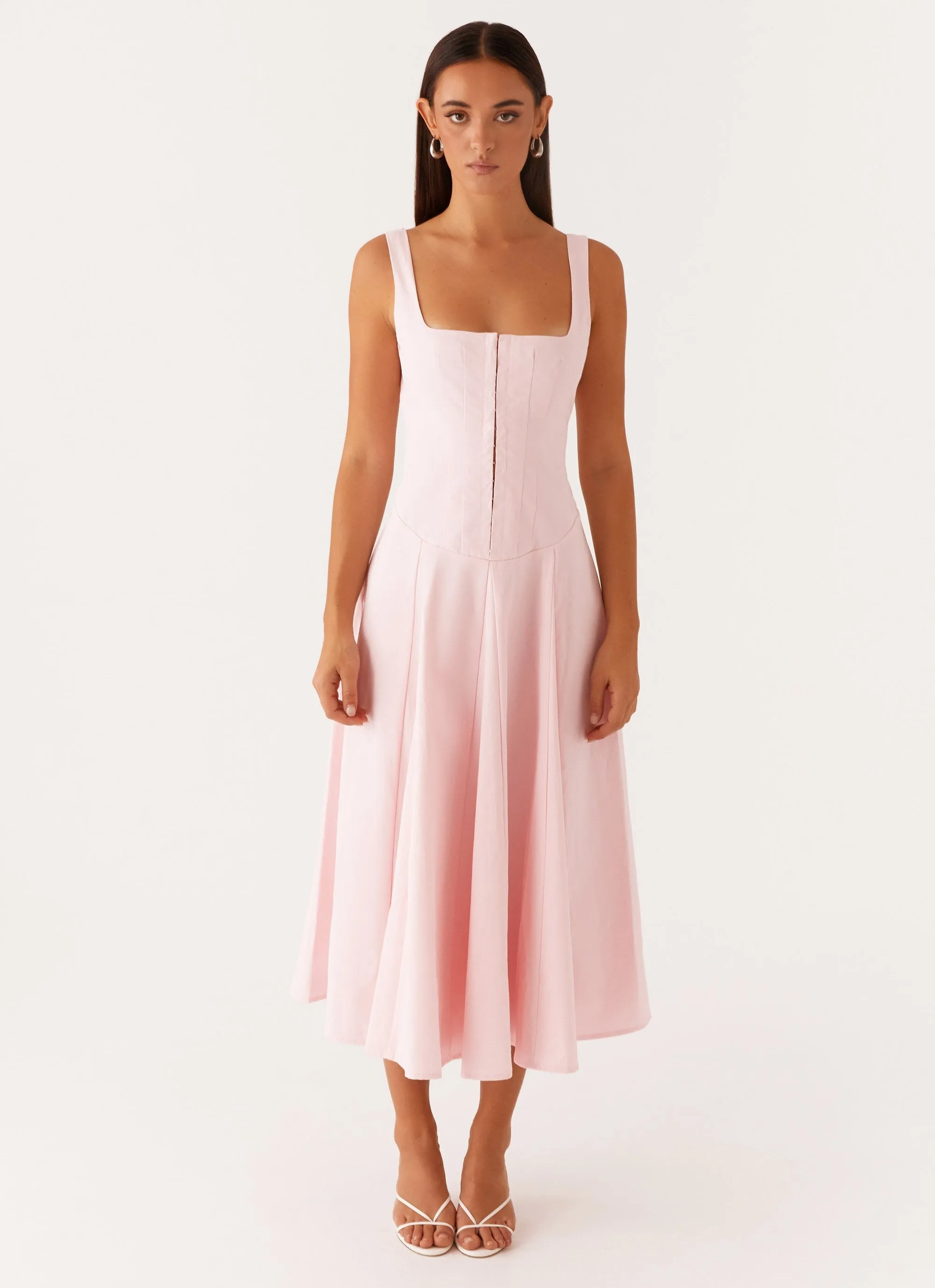 Ebony Midi Dress - Pastel Pink Balanced Look Style Moment