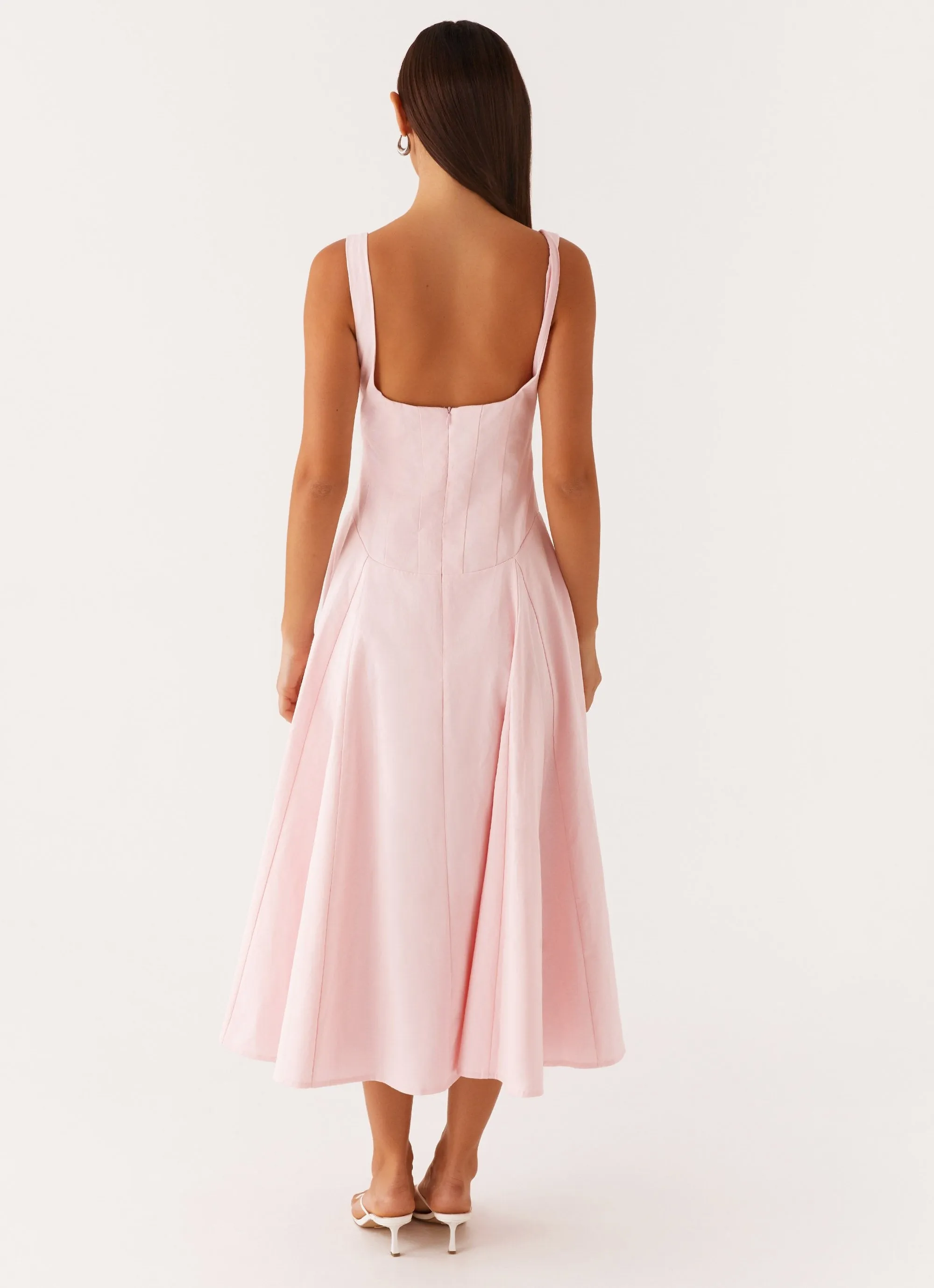 Ebony Midi Dress - Pastel Pink Peach Tone Retro Detail
