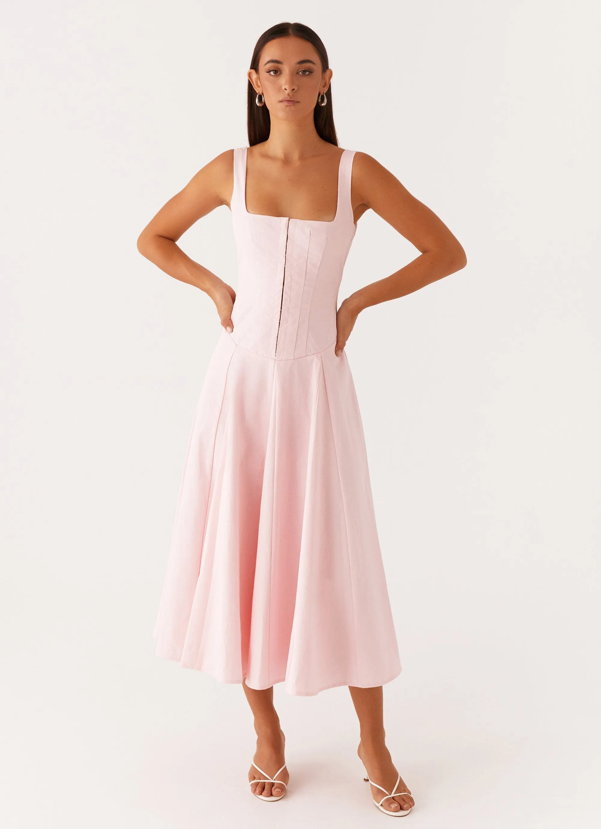 Ebony Midi Dress - Pastel Pink Travel-Pack