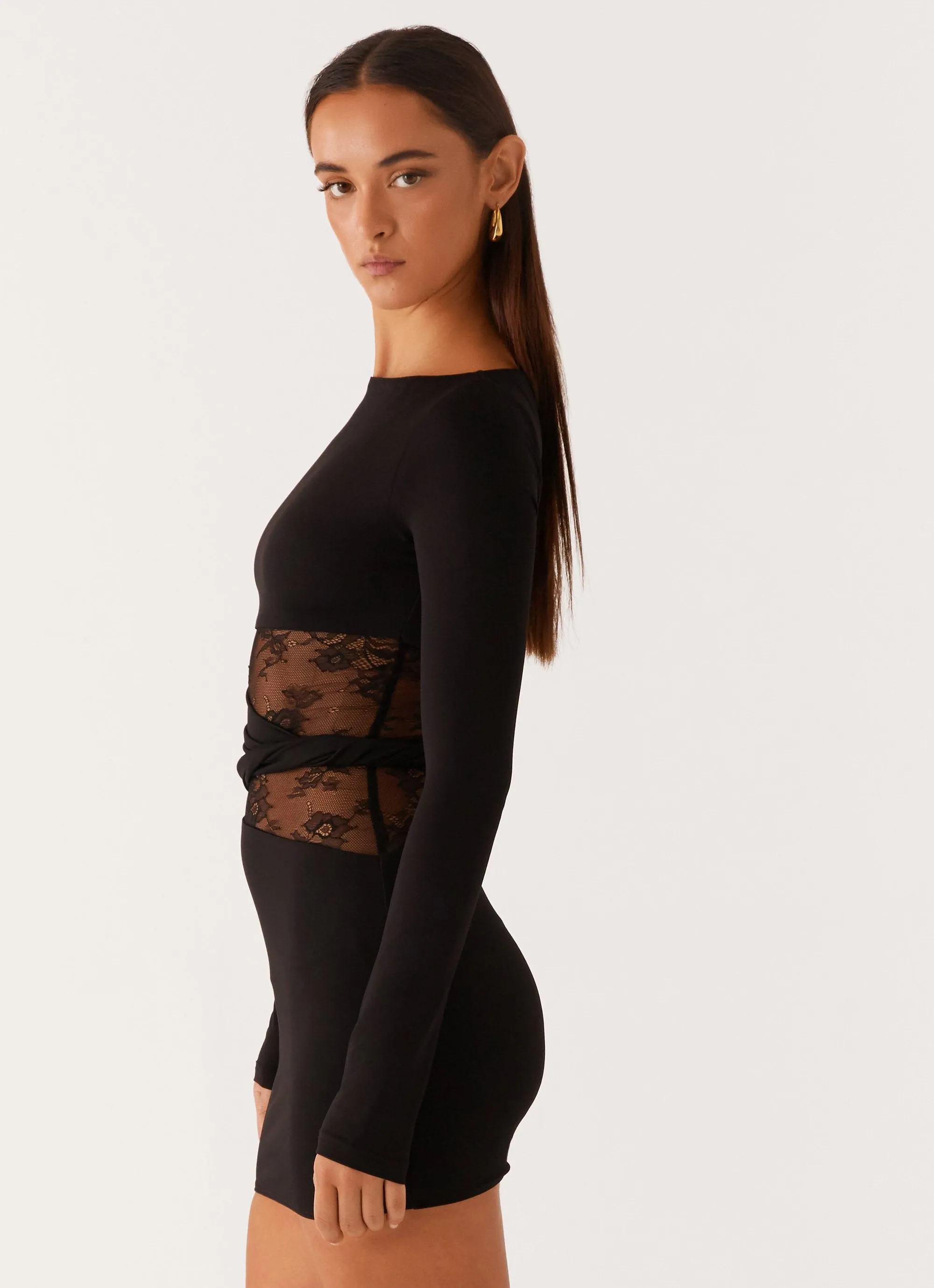 Echo Long Sleeve Mini Dress - Black Skin Touch