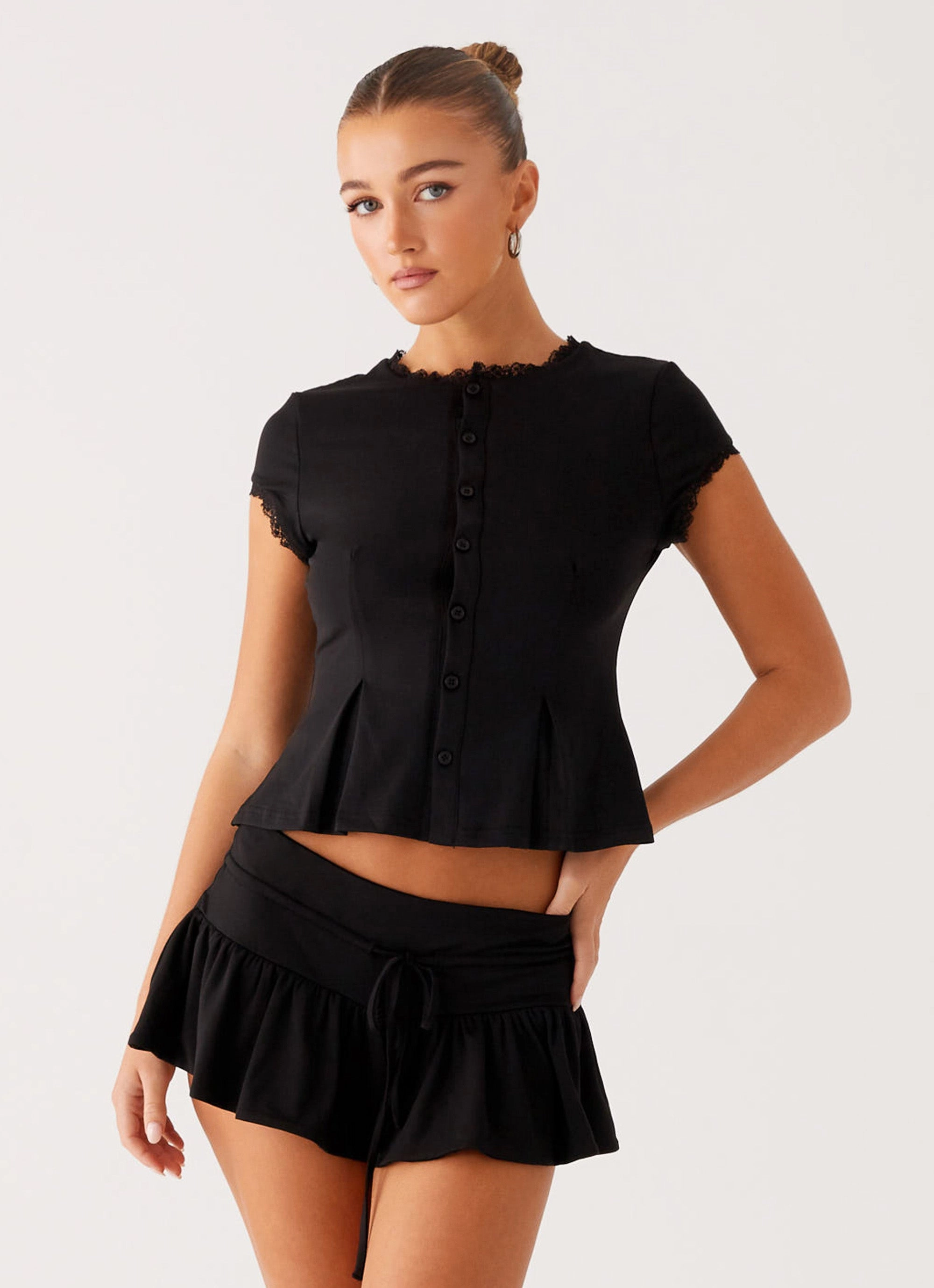 Landon Button Up Top - Black Lightweight Built In Filter Layer