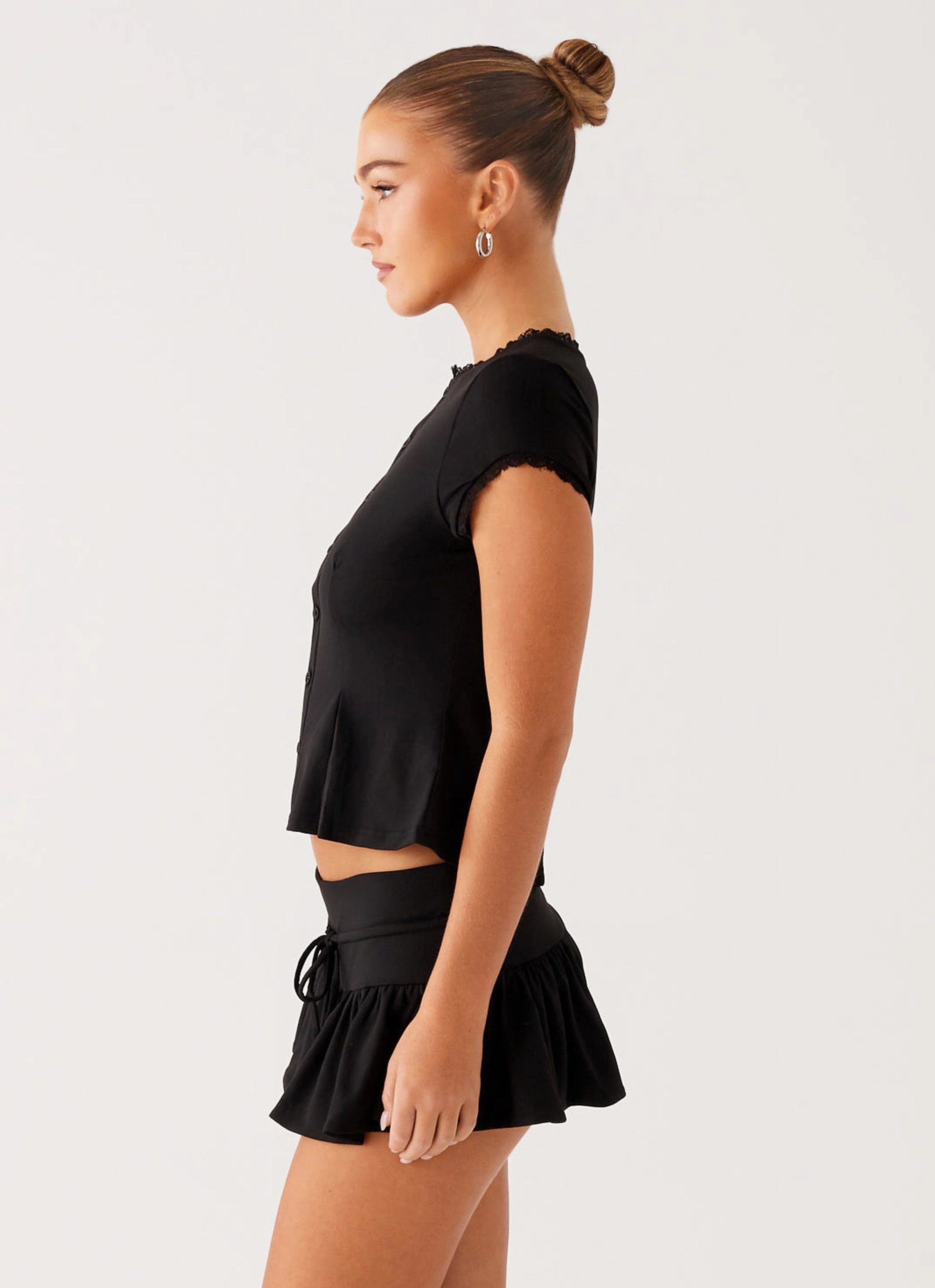 Landon Button Up Top - Black Sporty T-shirt