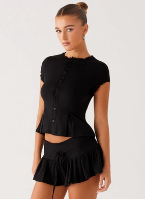 Ethically Sourced Material Landon Button Up Top - Black