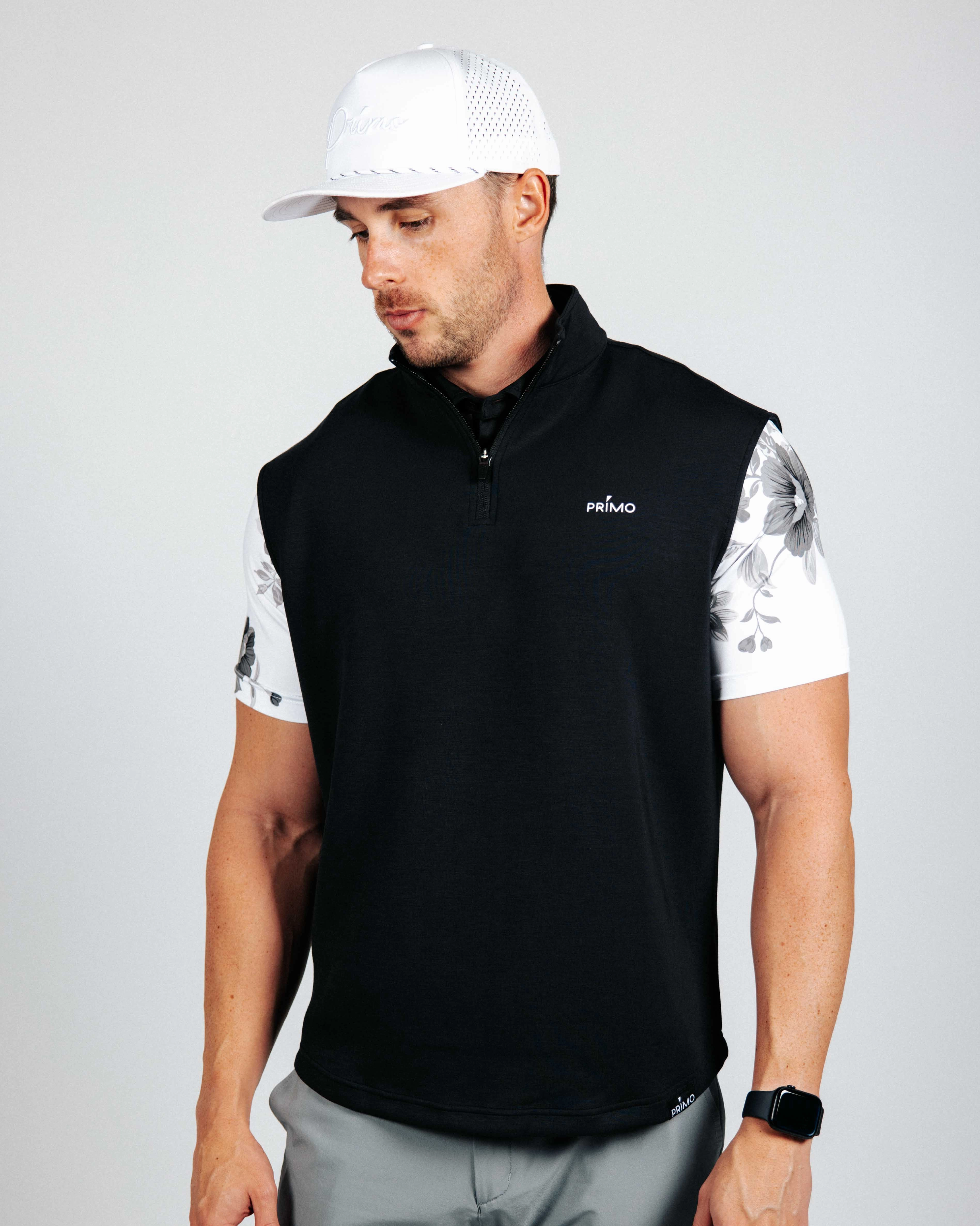 ReflectiveTrimDetails Black Quarter Zip Vest