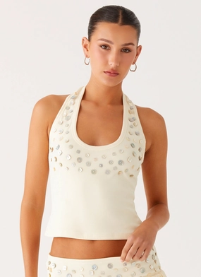 Vegas Nights Halter Neck Top - Yellow Active Wear PlacketDetail