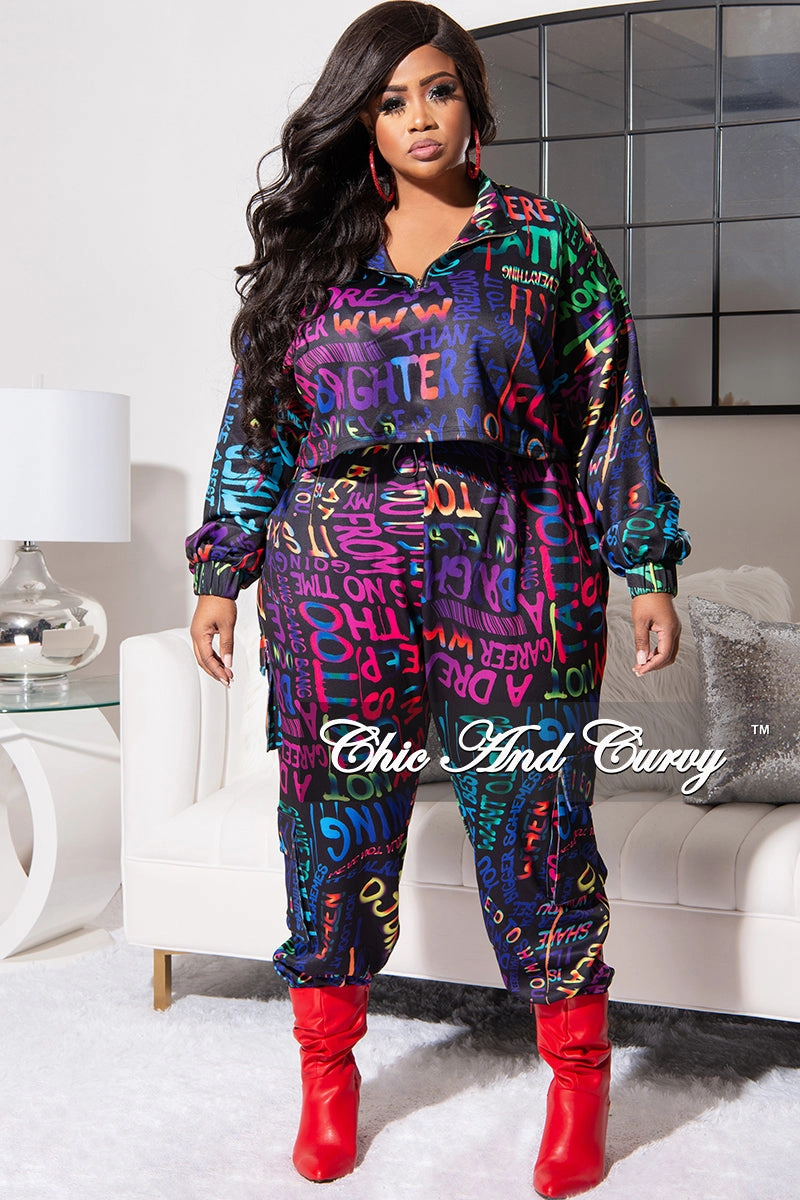 Windproof coating Outdoor Flex Final Sale Plus Size Jogging Set in Multi Color Print