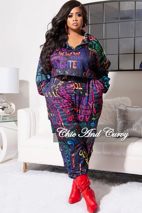Final Sale Plus Size Jogging Set in Multi Color Print Sporty Style Stretch Motion
