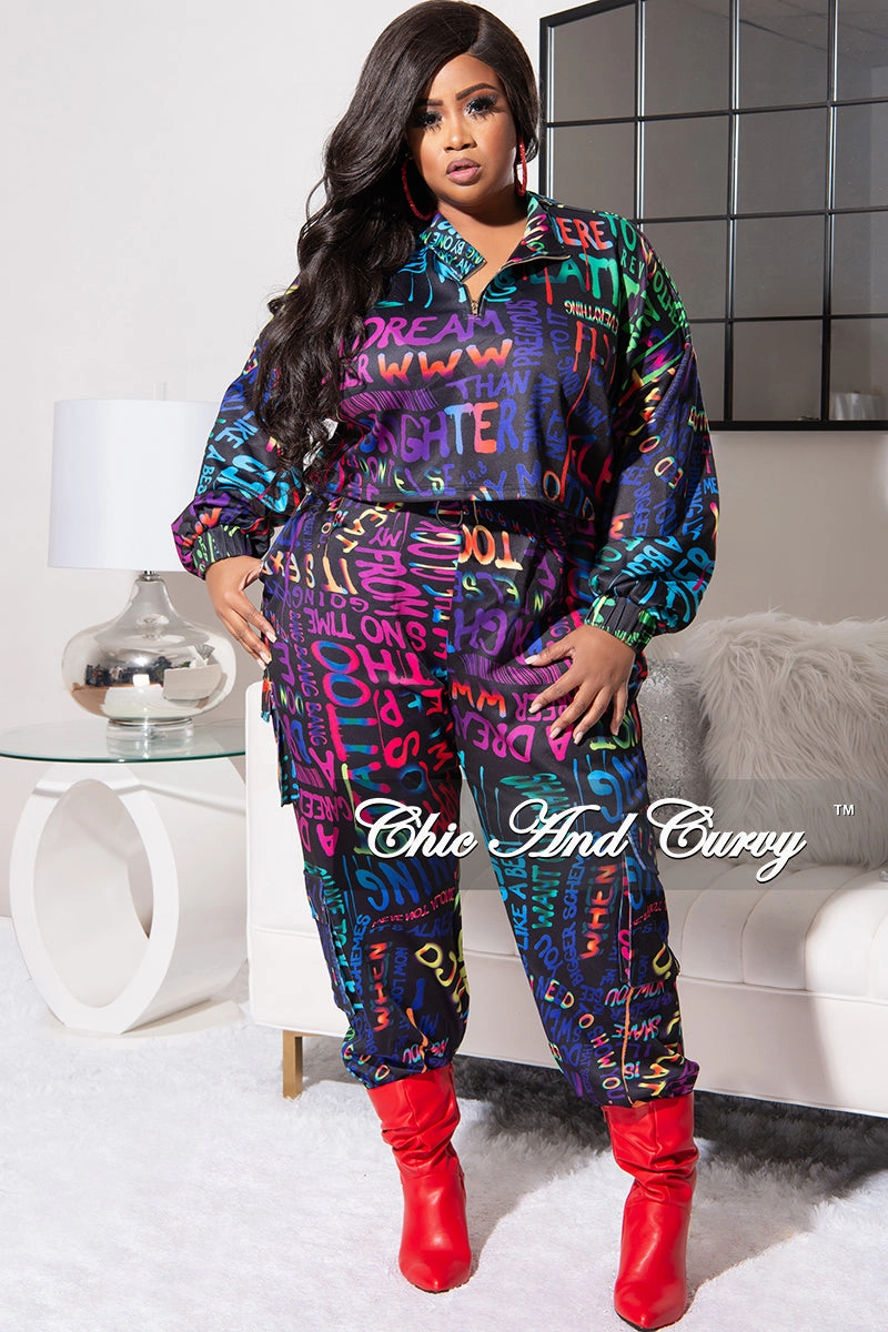 Final Sale Plus Size Jogging Set in Multi Color Print Quick Comfort Design