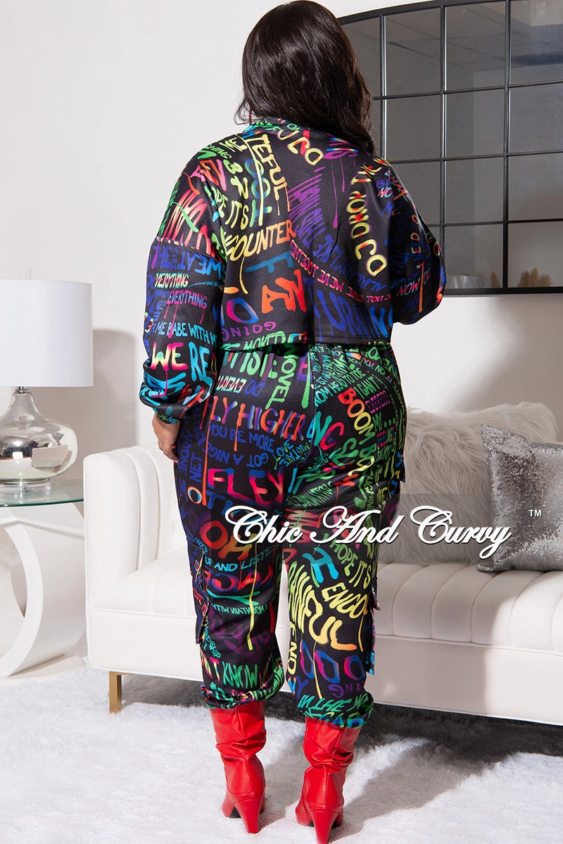 Cooling Fabric SeamlessPocketDesign Final Sale Plus Size Jogging Set in Multi Color Print