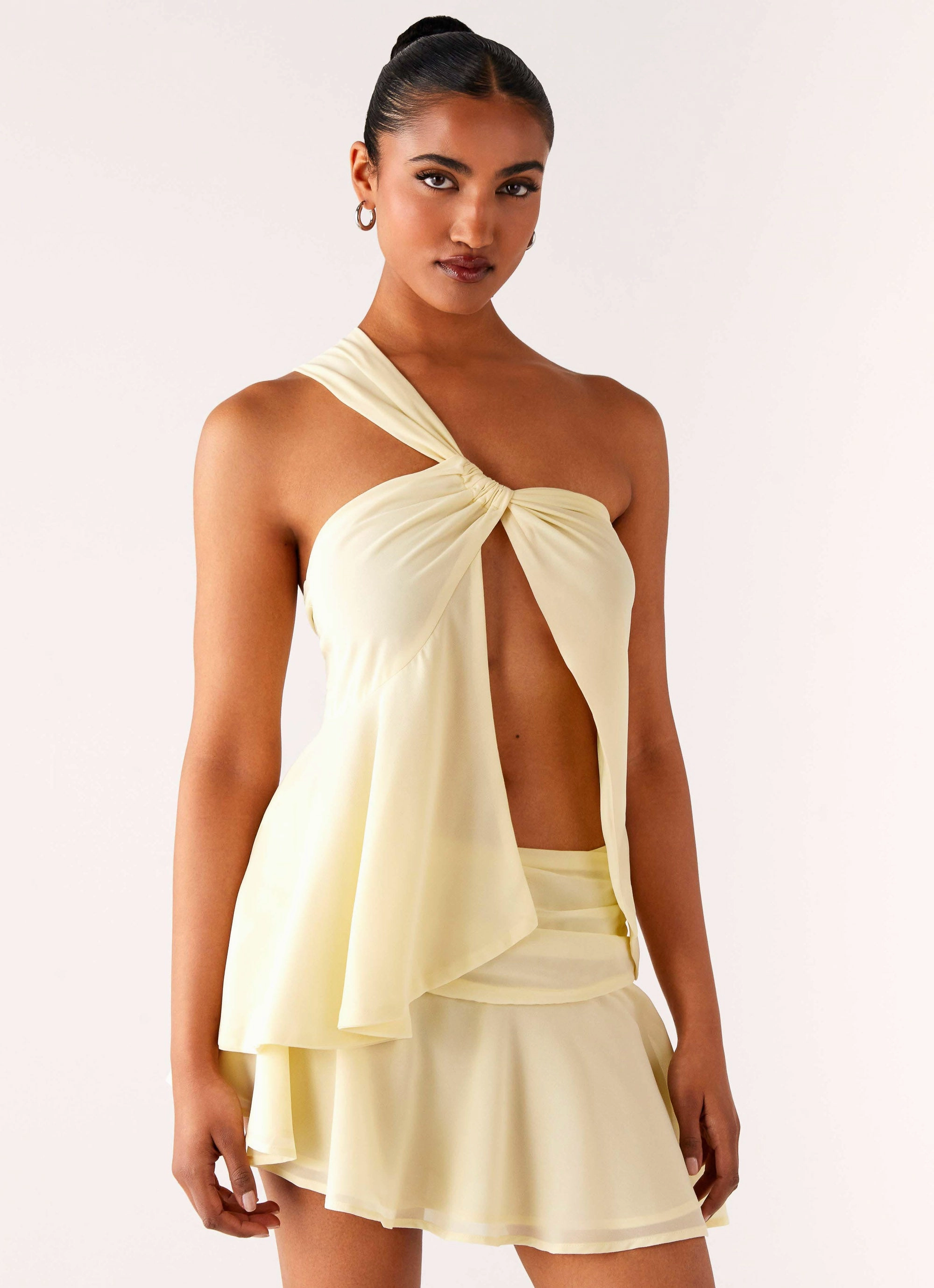 AbrasionResistantFabric Yarn Dyed Fabric Delight Me Asymmetrical Top - Yellow