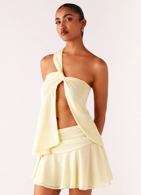 Delight Me Asymmetrical Top - Yellow Raglan Sleeve