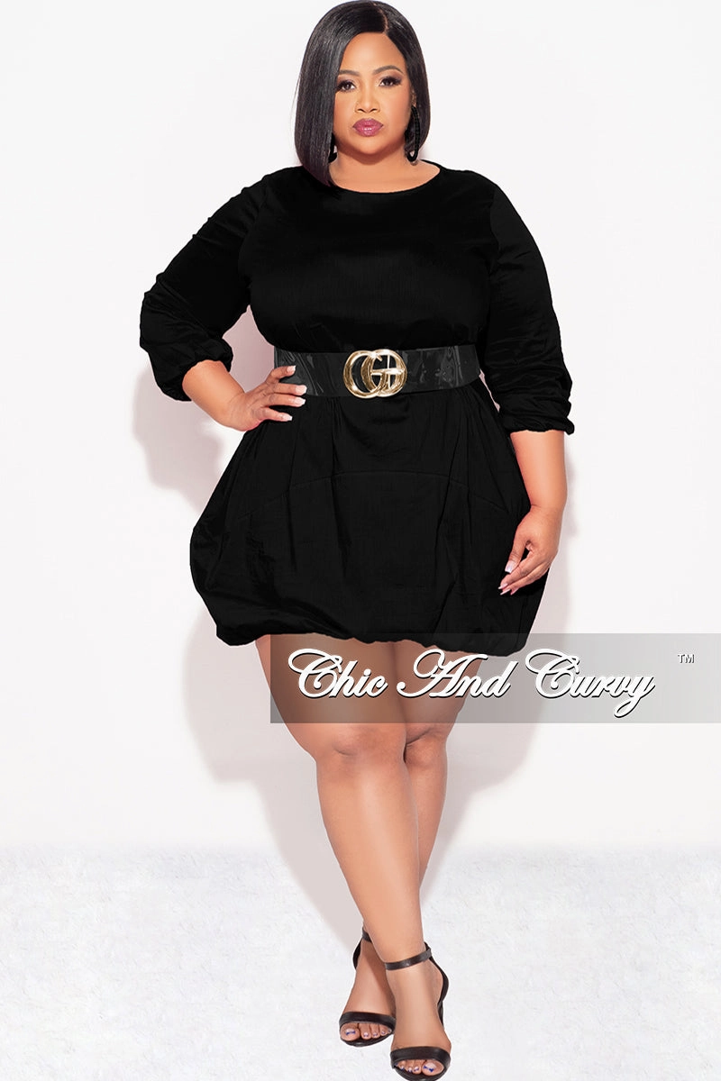 Breathable Layer Final Sale Plus Size Bubble Poplin Dress in Black