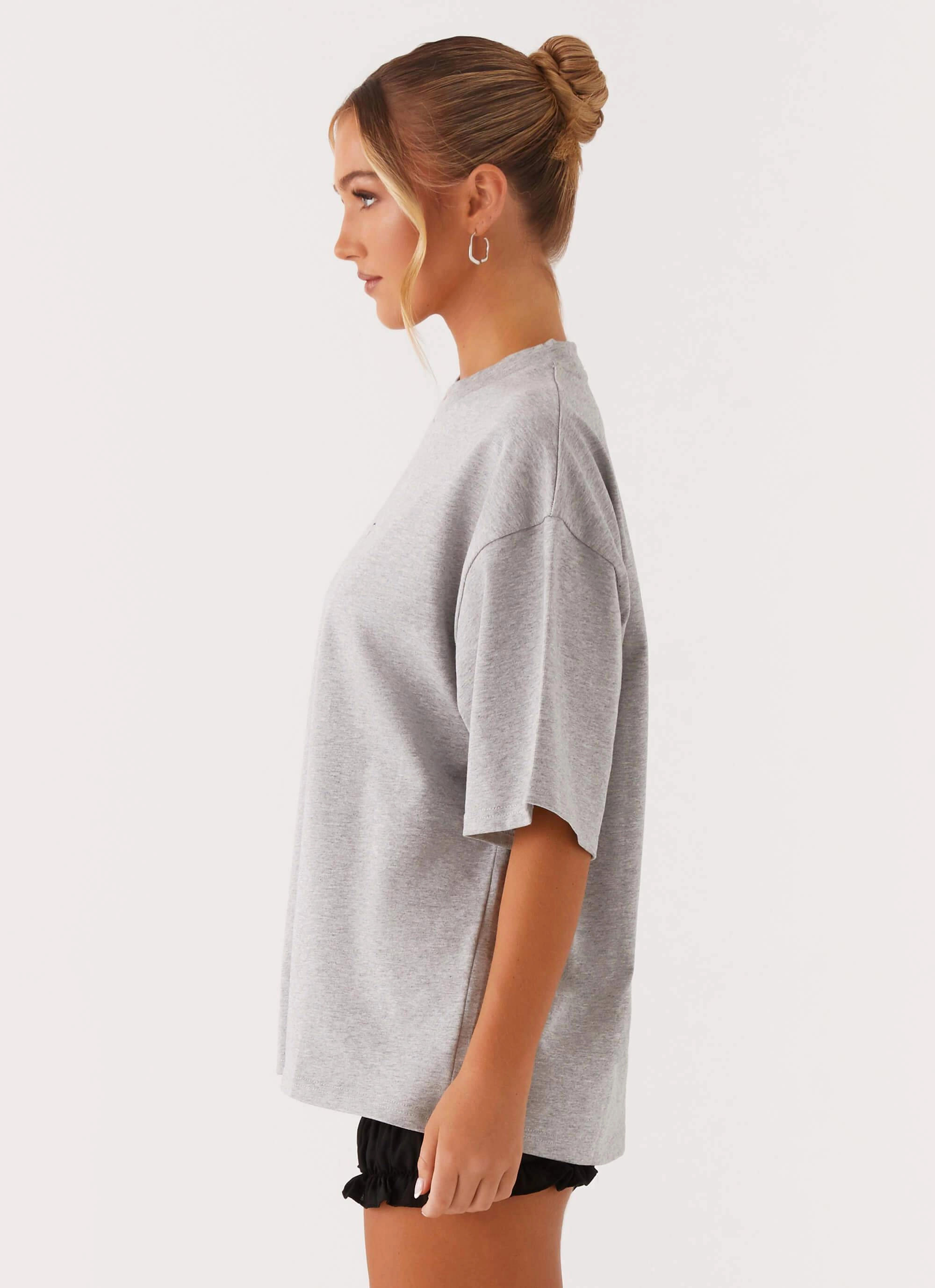 Interlock Stitch Detail Tear Resistant Fiber Blend Signature Oversized Tee - Grey