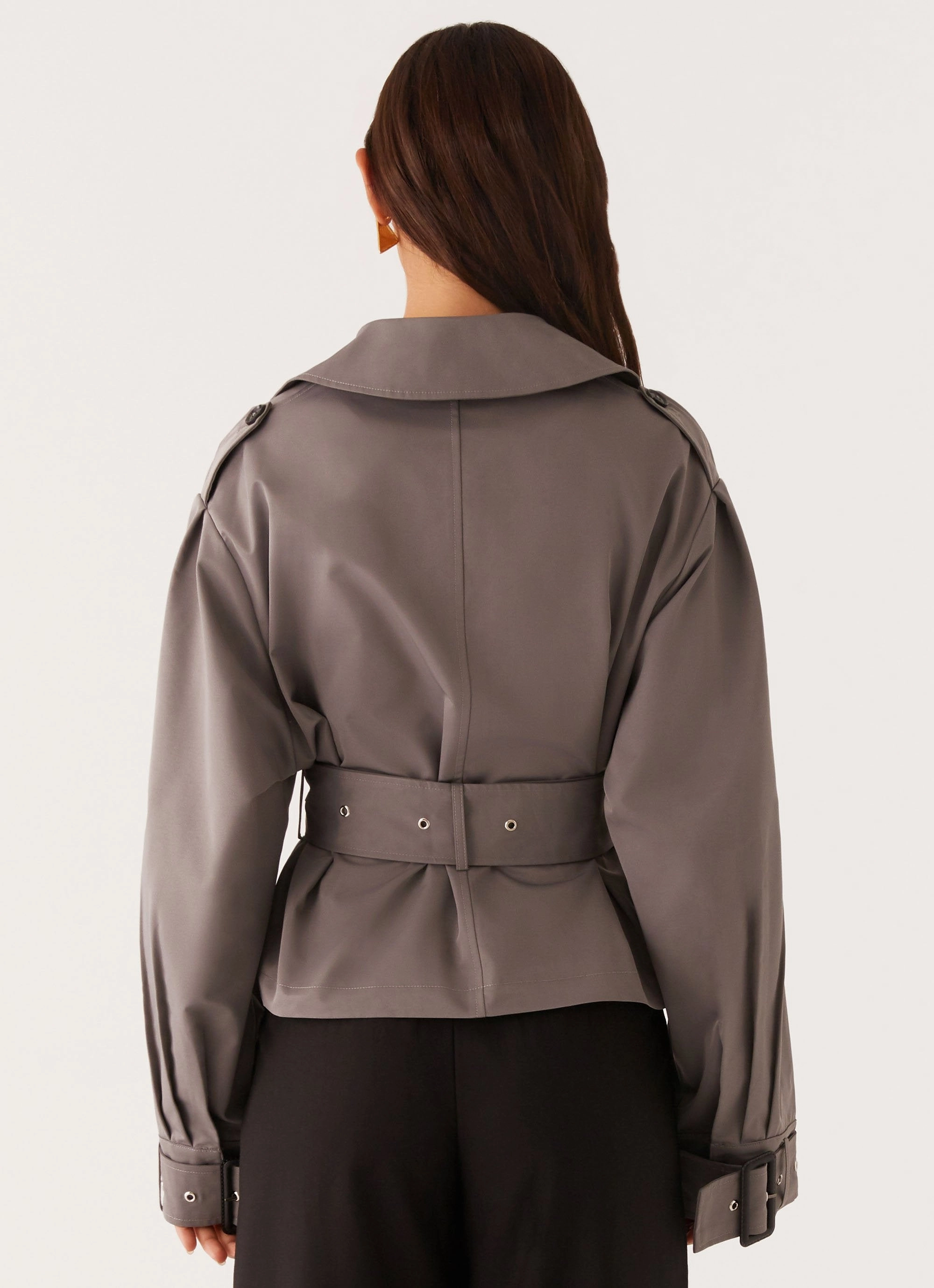 Boston Cropped Trench Coat - Charcoal Autumn Vibe Abrasion Resistant Finish