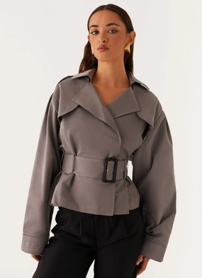 Anti Static Finish Ventilation Panels Boston Cropped Trench Coat - Charcoal