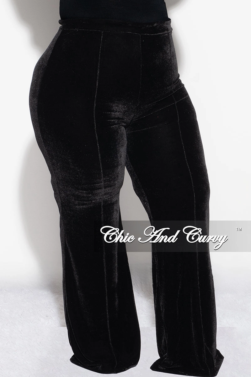 Final Sale Plus Size Velvet High Waist Pants in Black Simple Comfort Wear Wrinkle Free Fabric