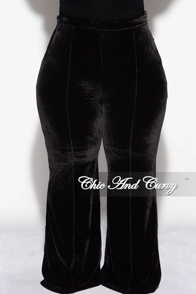 Comfy Essentials Wear Final Sale Plus Size Velvet High Waist Pants in Black