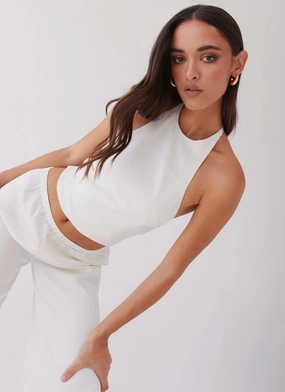BreathableMeshPanels Bree Satin Halterneck Top - Pearl