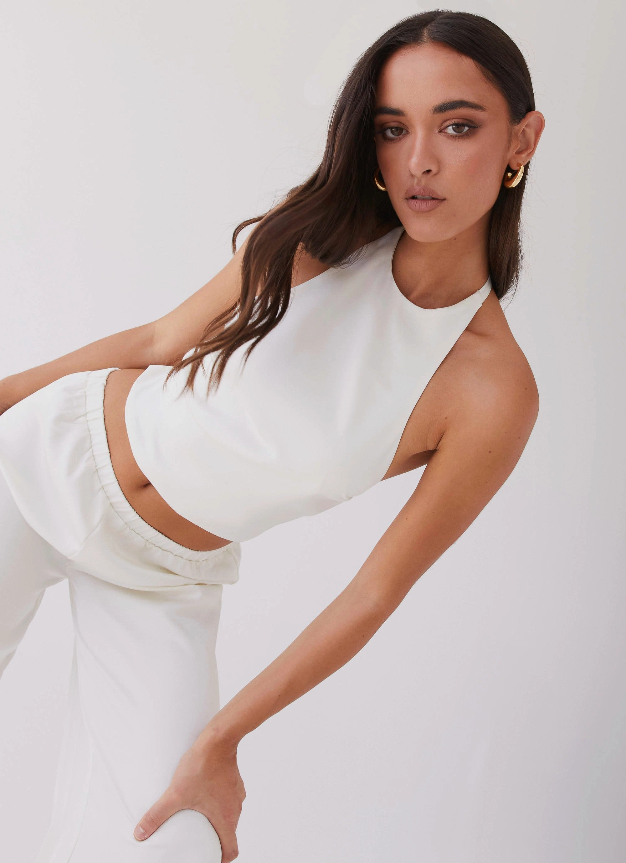 BreathableMeshPanels Bree Satin Halterneck Top - Pearl