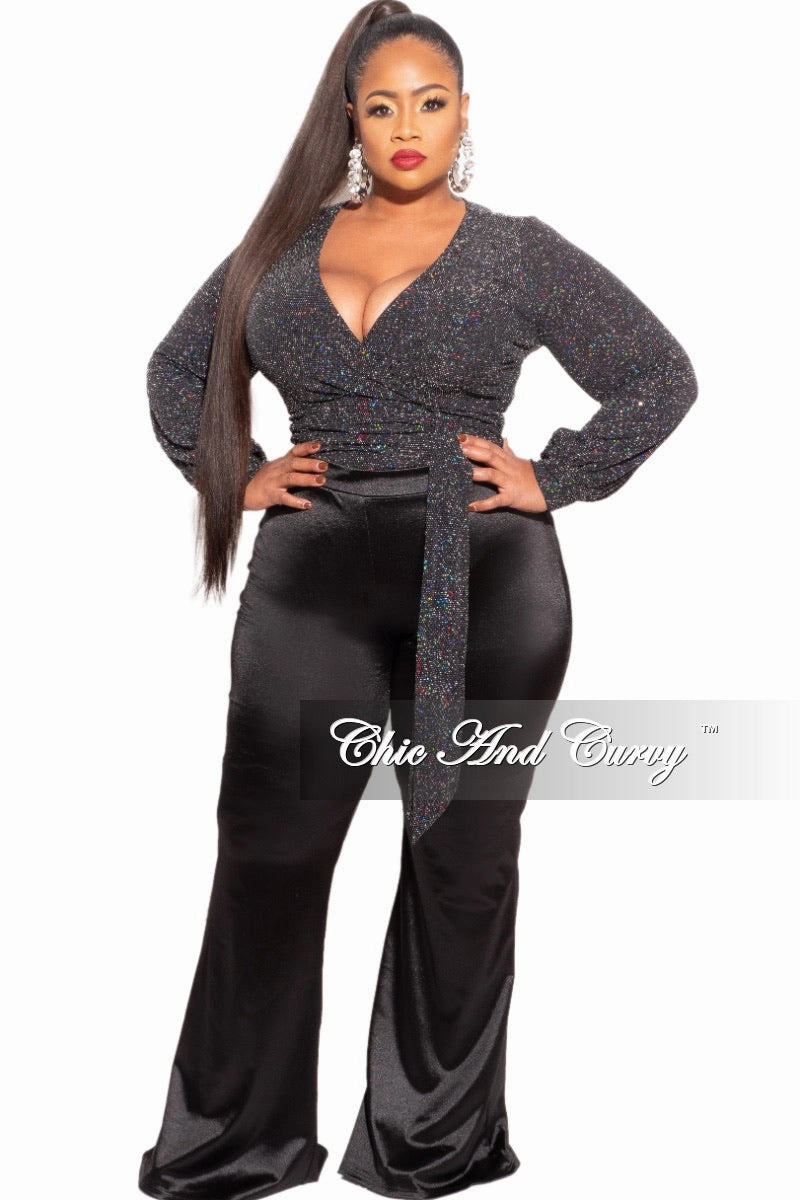 Final Sale Plus Size Bodysuit in Black Iridescent Faux Sequin & Silver Glitter Stylish Tank