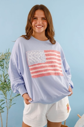 Oversized Fit AntiFade Treatment America's Sweetheart Pullover-Blue