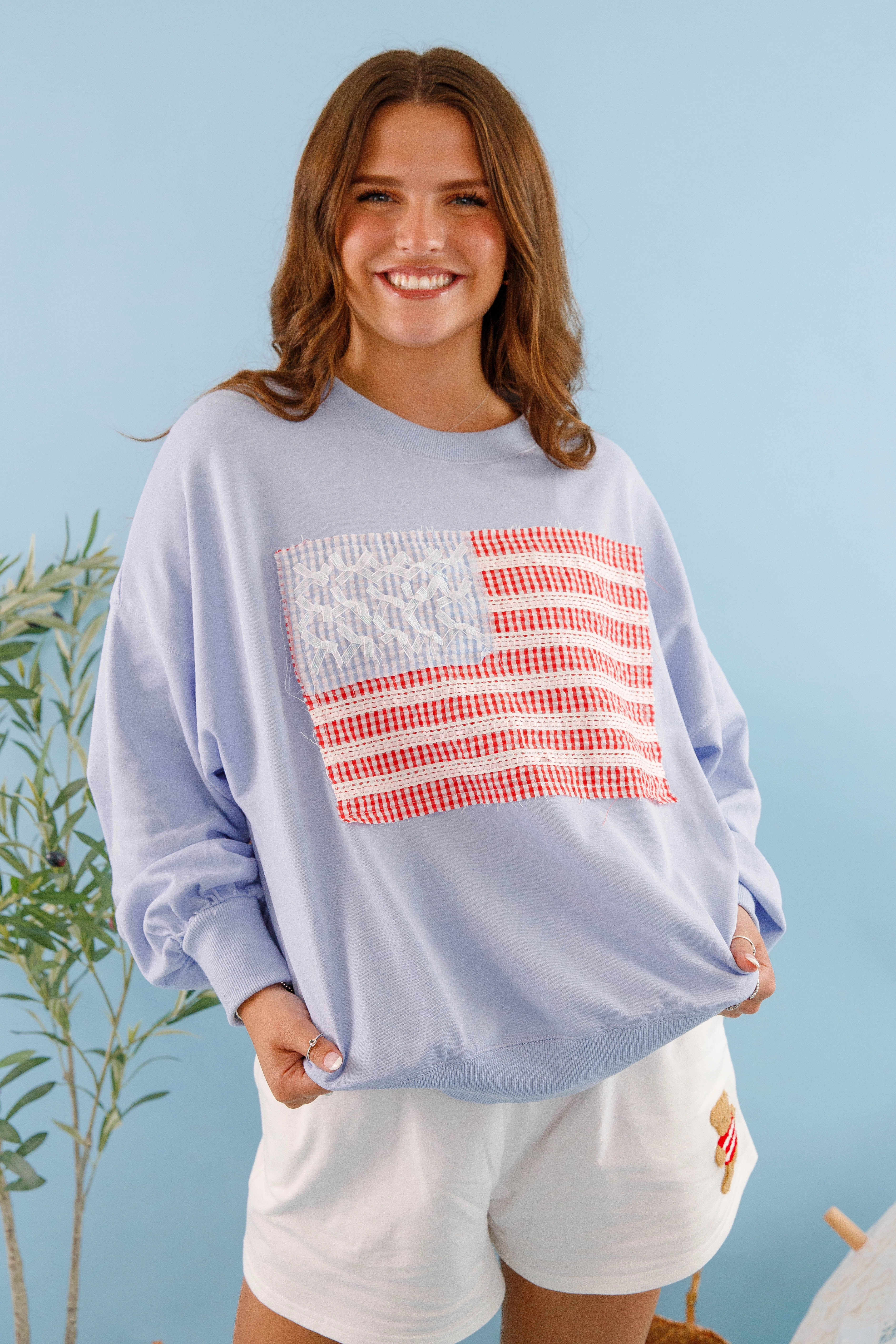 Multipurpose Design Soft Cotton Blend America's Sweetheart Pullover-Blue