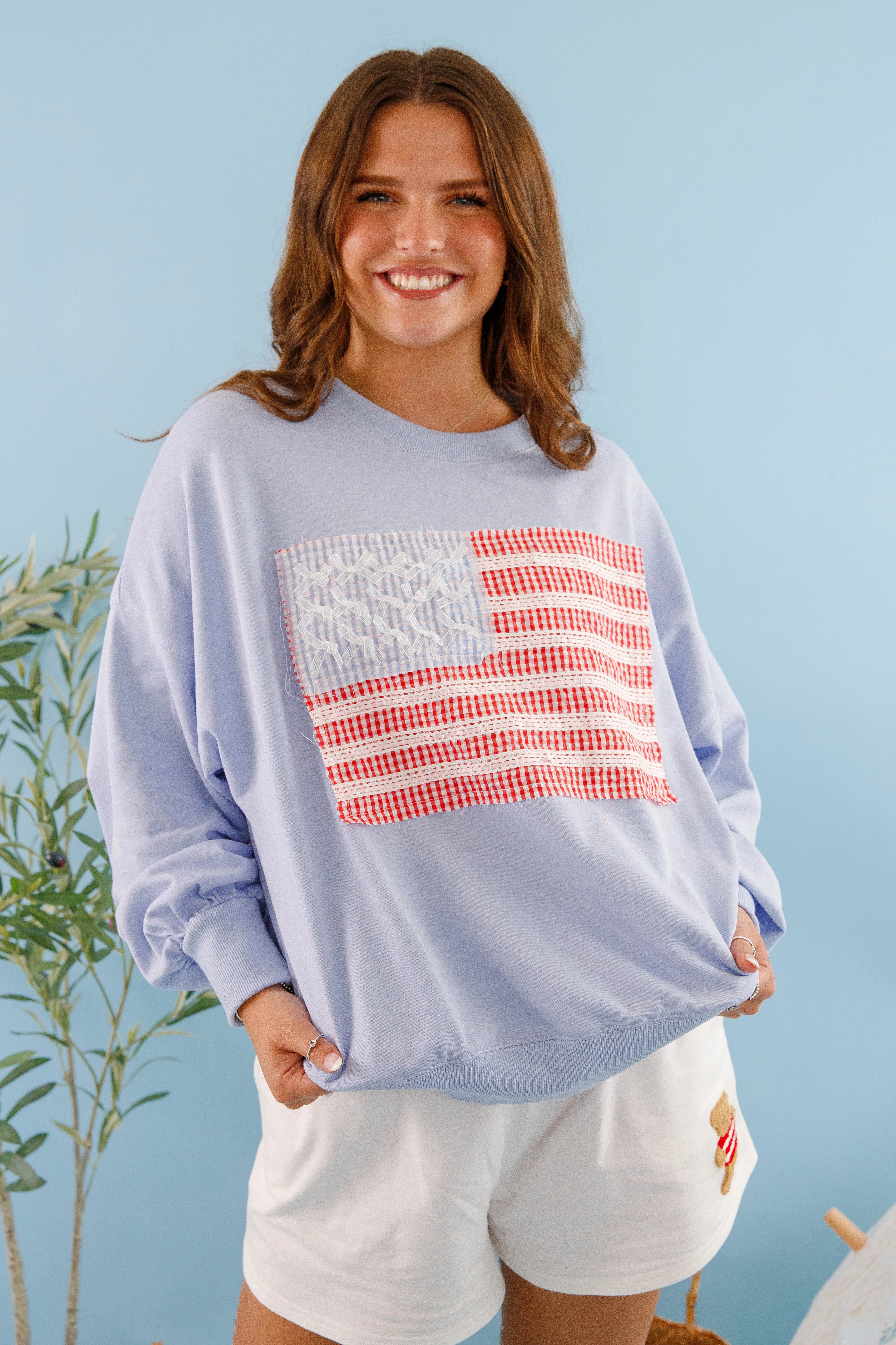 Oversized Fit AntiFade Treatment America's Sweetheart Pullover-Blue