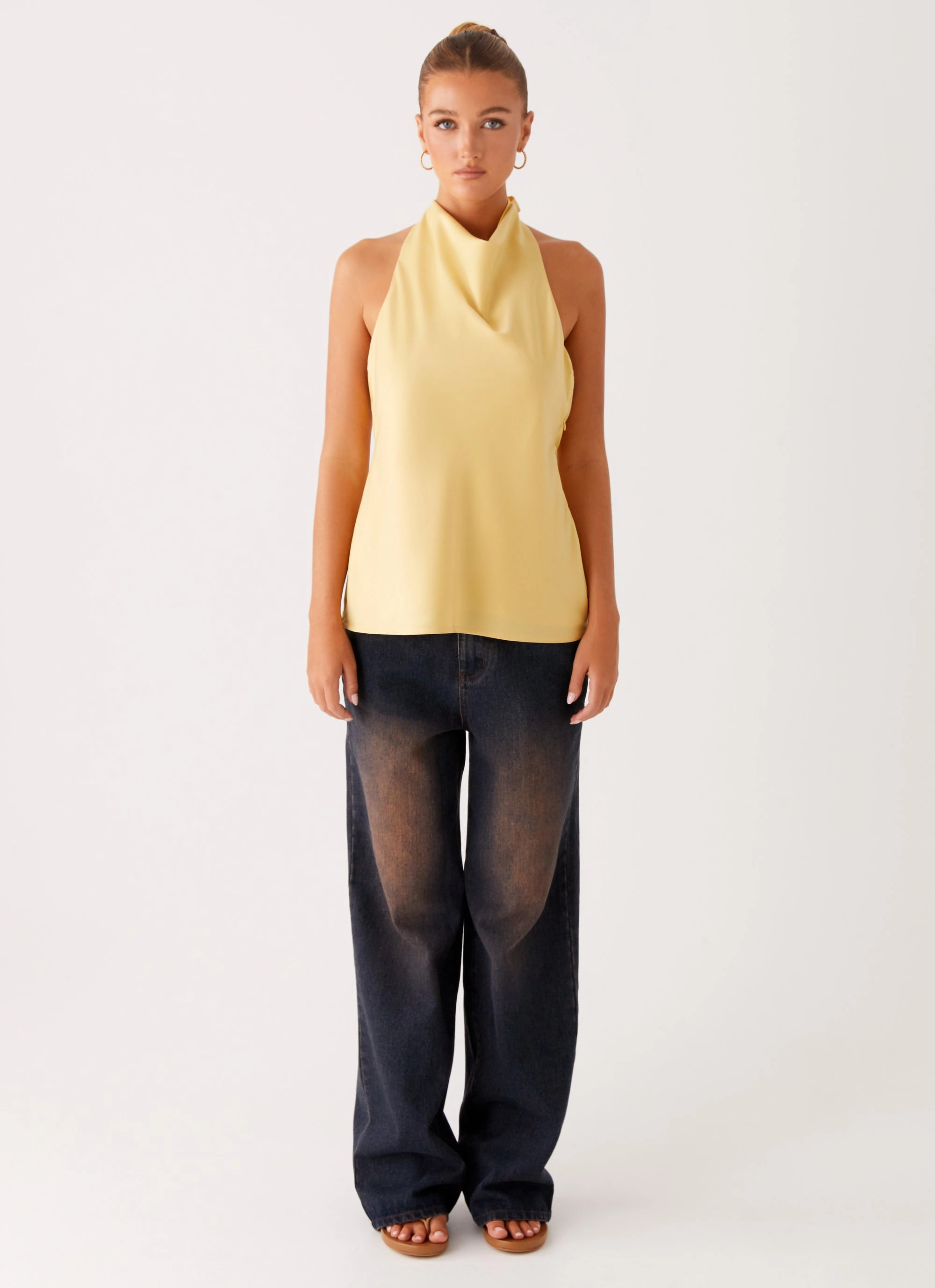 AllDayComfort Multi Directional Zipper Placement Carsen Halter Top - Yellow