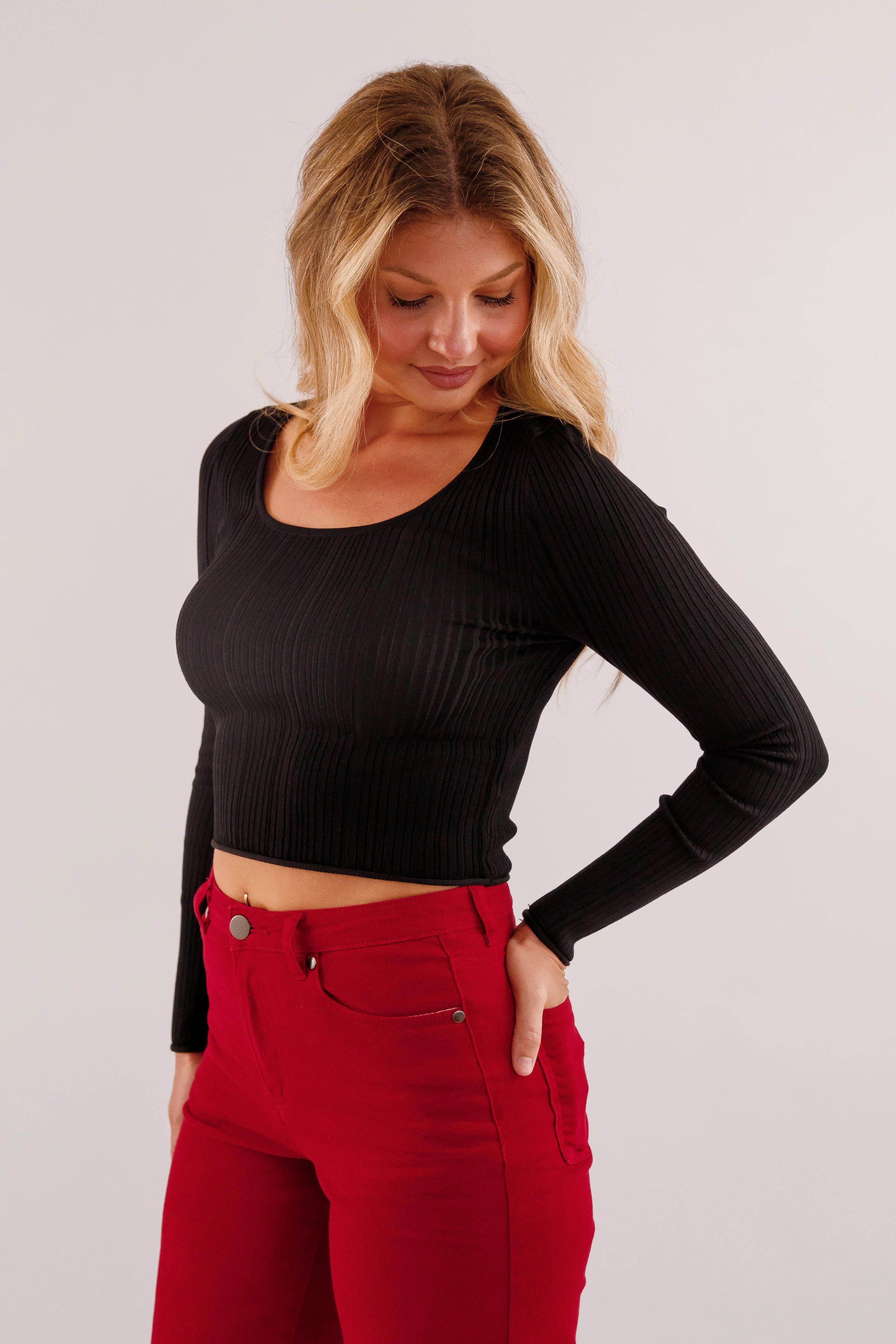 Moisture wicking Sweet Sentiments Ribbed Top-Black