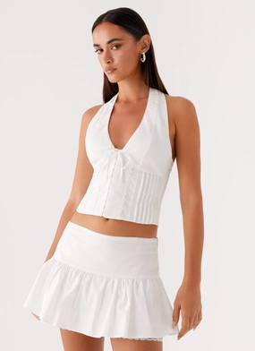 Mavis Halter Top - White DoubleStitchedHem Comfortable fit