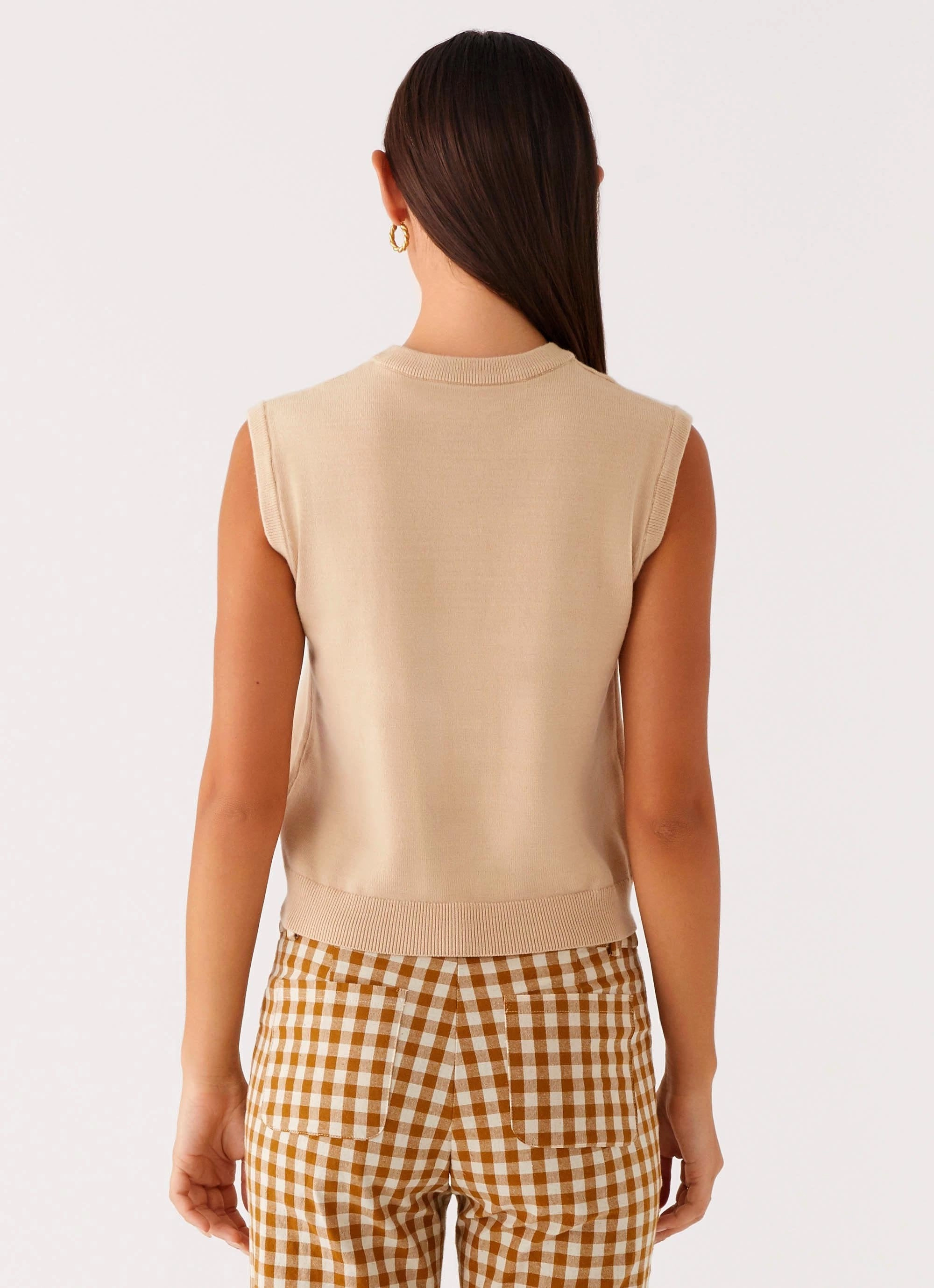 Mickey Knit Vest - Cream LightweightTexture Low Profile Zipper Closure
