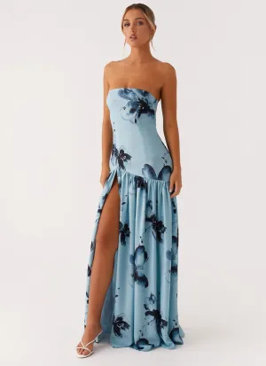 Eden Strapless Maxi Dress - Blue Black Floral everyday staple Day Outfit