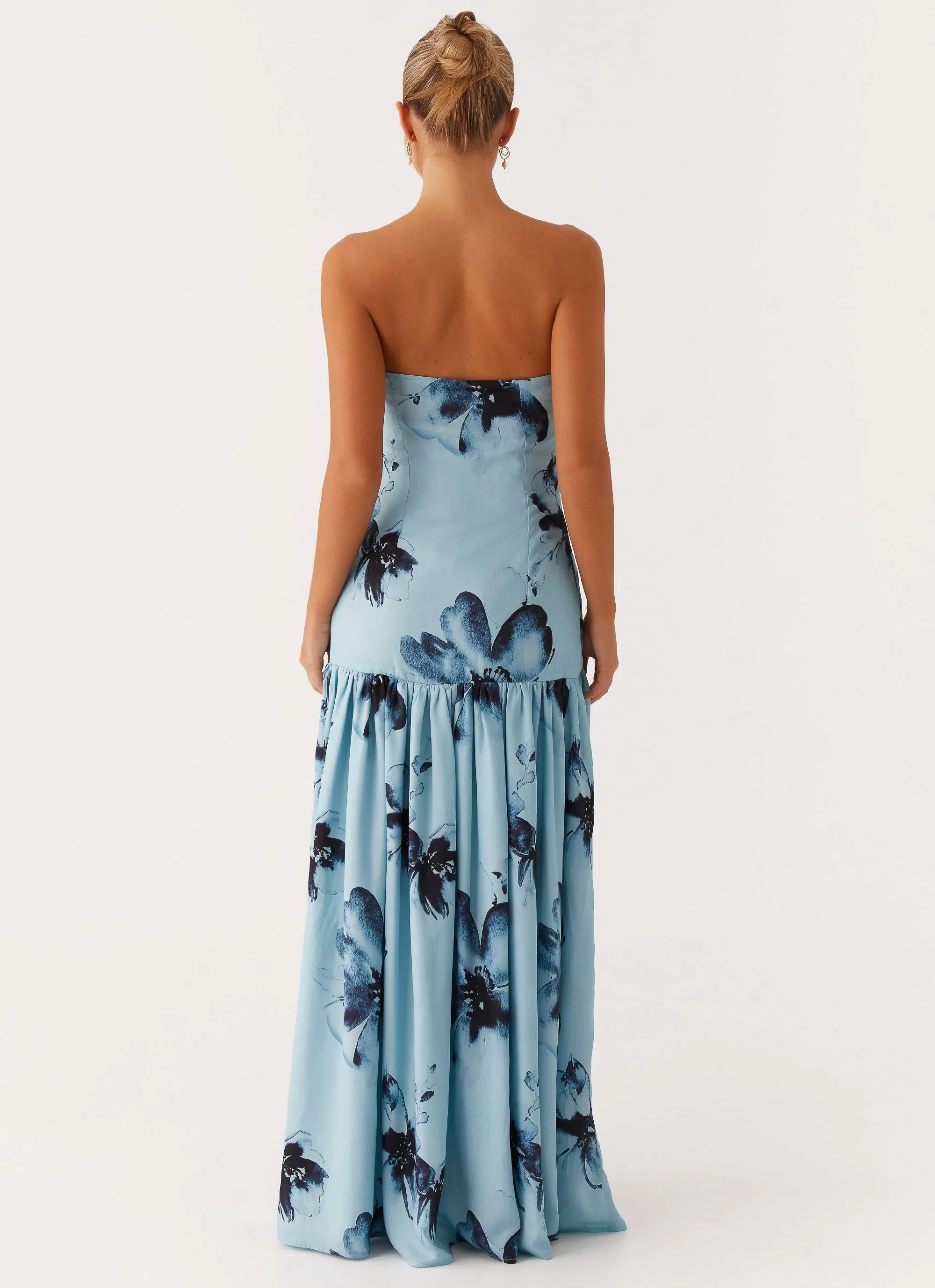 Eden Strapless Maxi Dress - Blue Black Floral Clean Finish