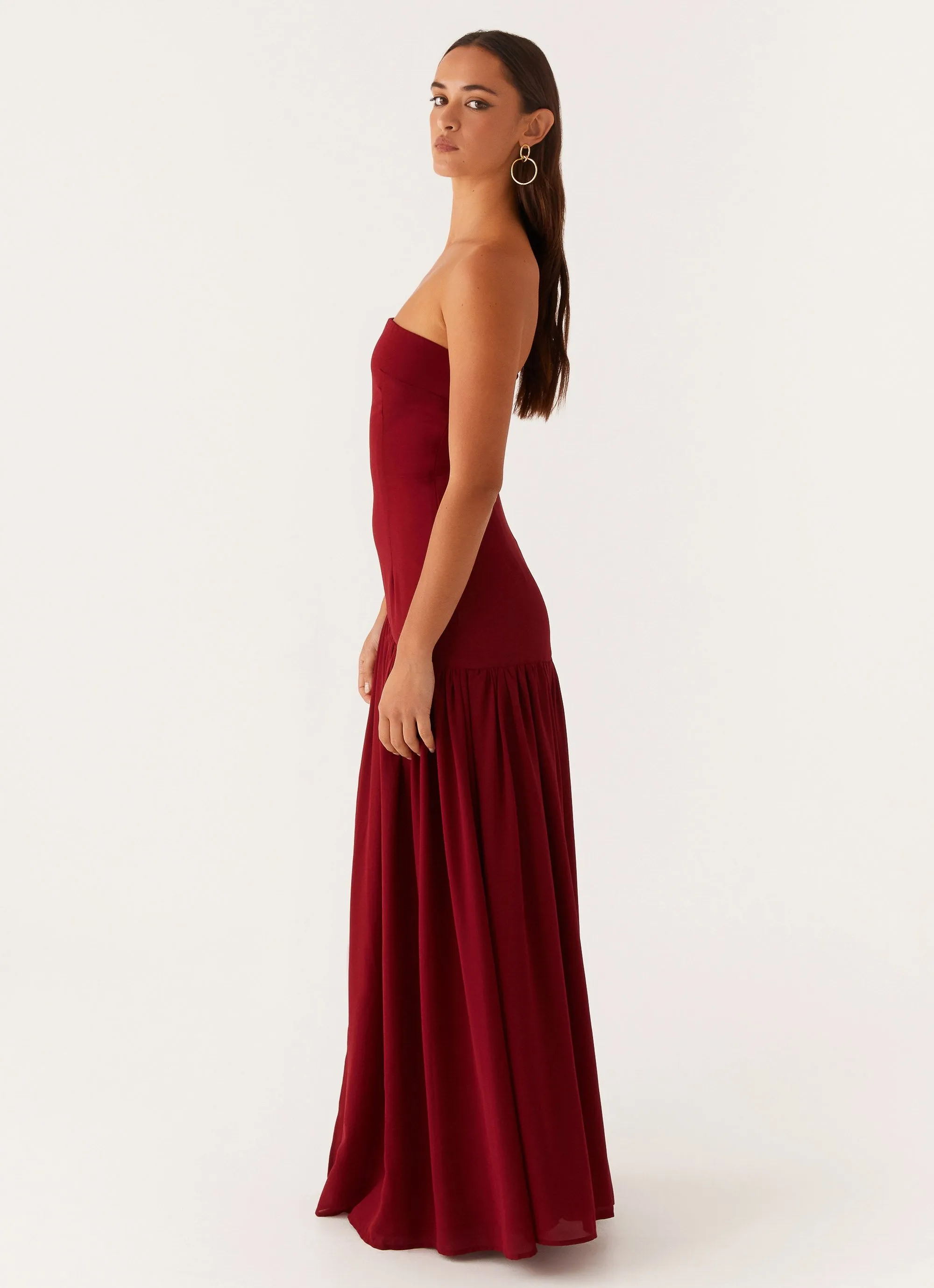 Eden Strapless Maxi Dress - Maroon Texture Rich boho vibe