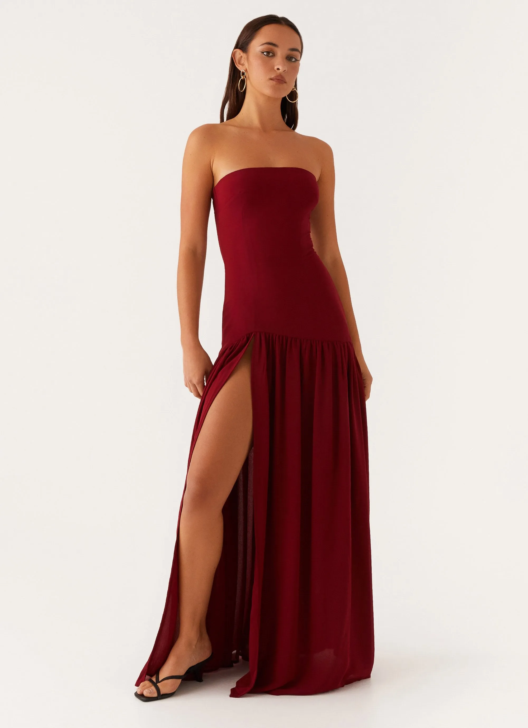 Trendy Appearance Bold Simplicity Eden Strapless Maxi Dress - Maroon