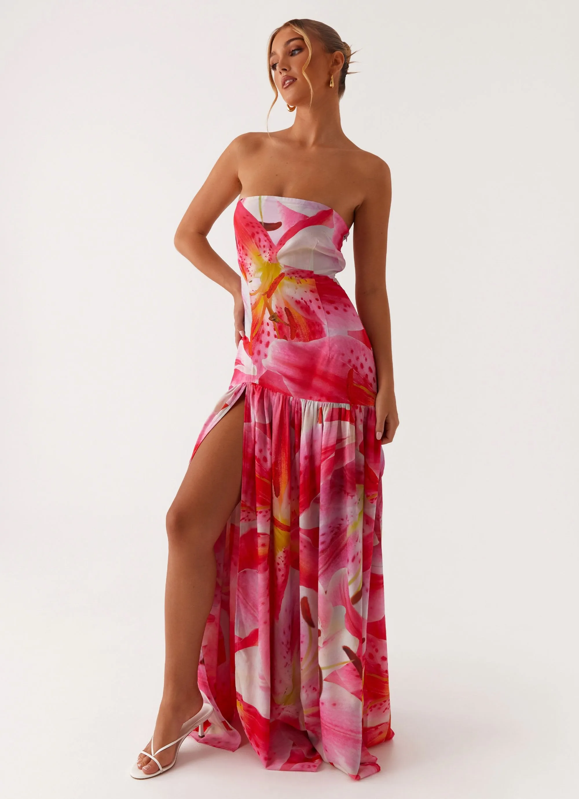 Smooth Layers Evening Tone Eden Strapless Maxi Dress - White Pink Lilly