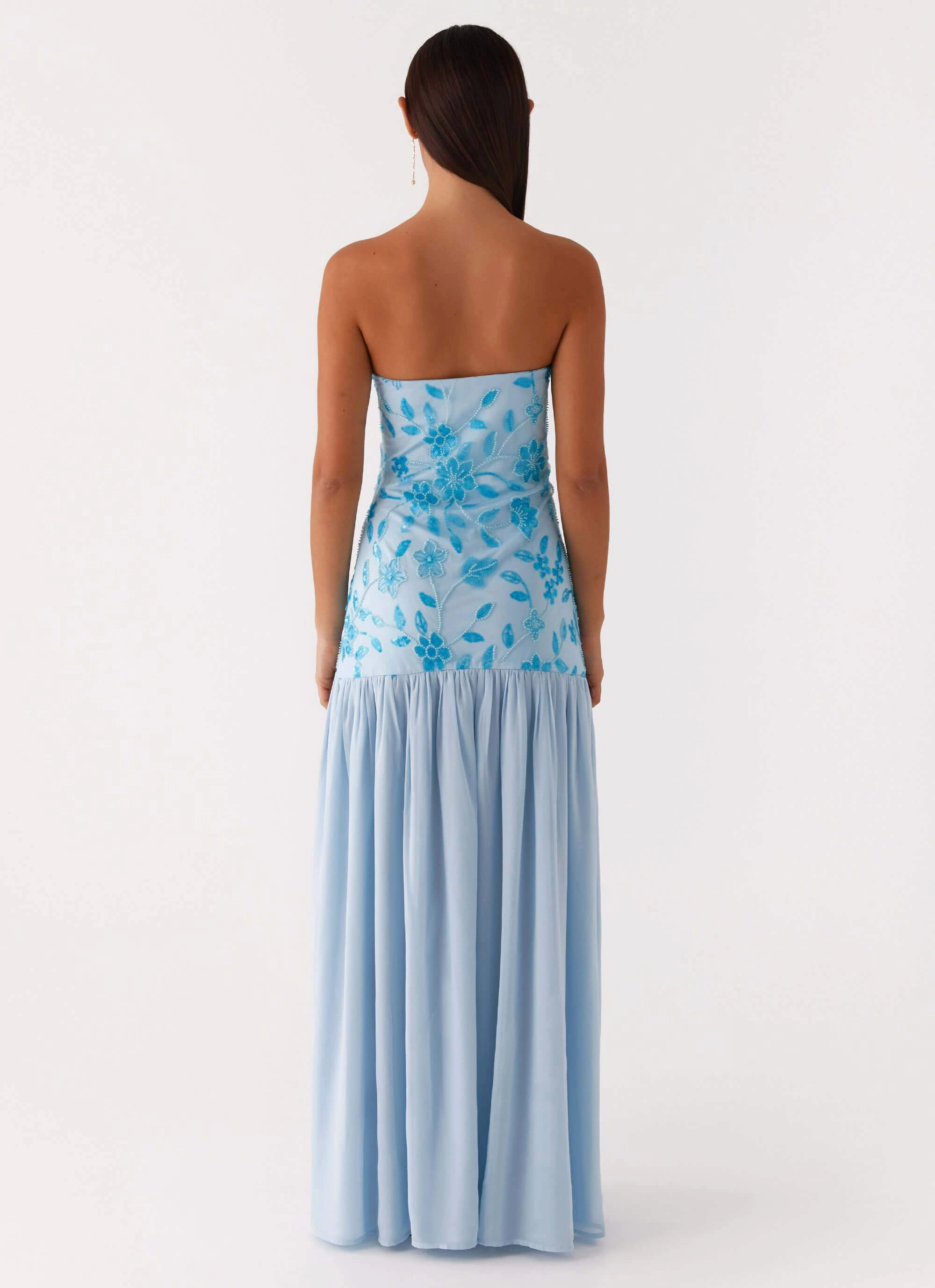 Eden Strapless Beaded Maxi Dress - Blue Trendy summer outfit