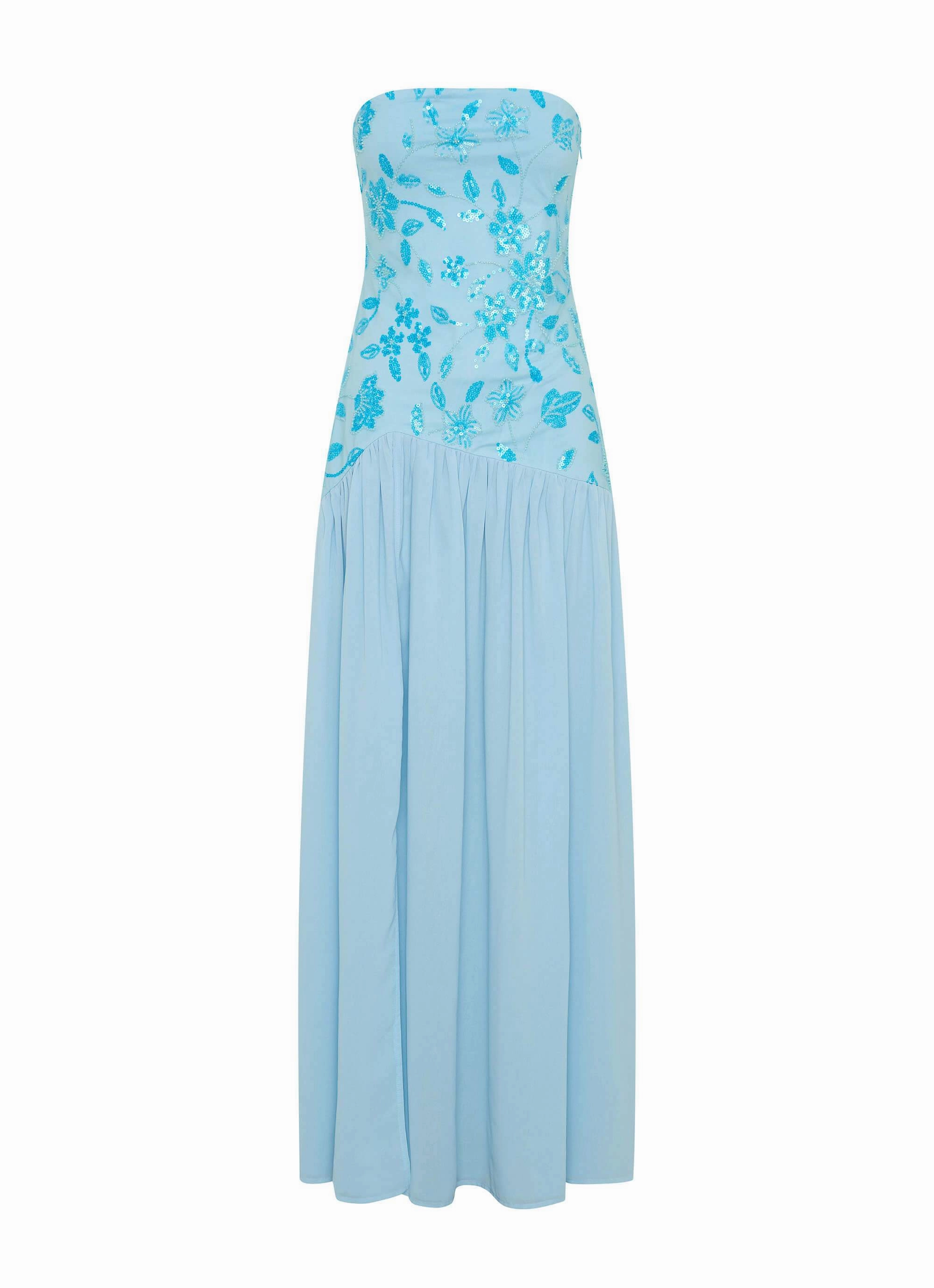 Mood Look Sleek Layer Eden Strapless Beaded Maxi Dress - Blue