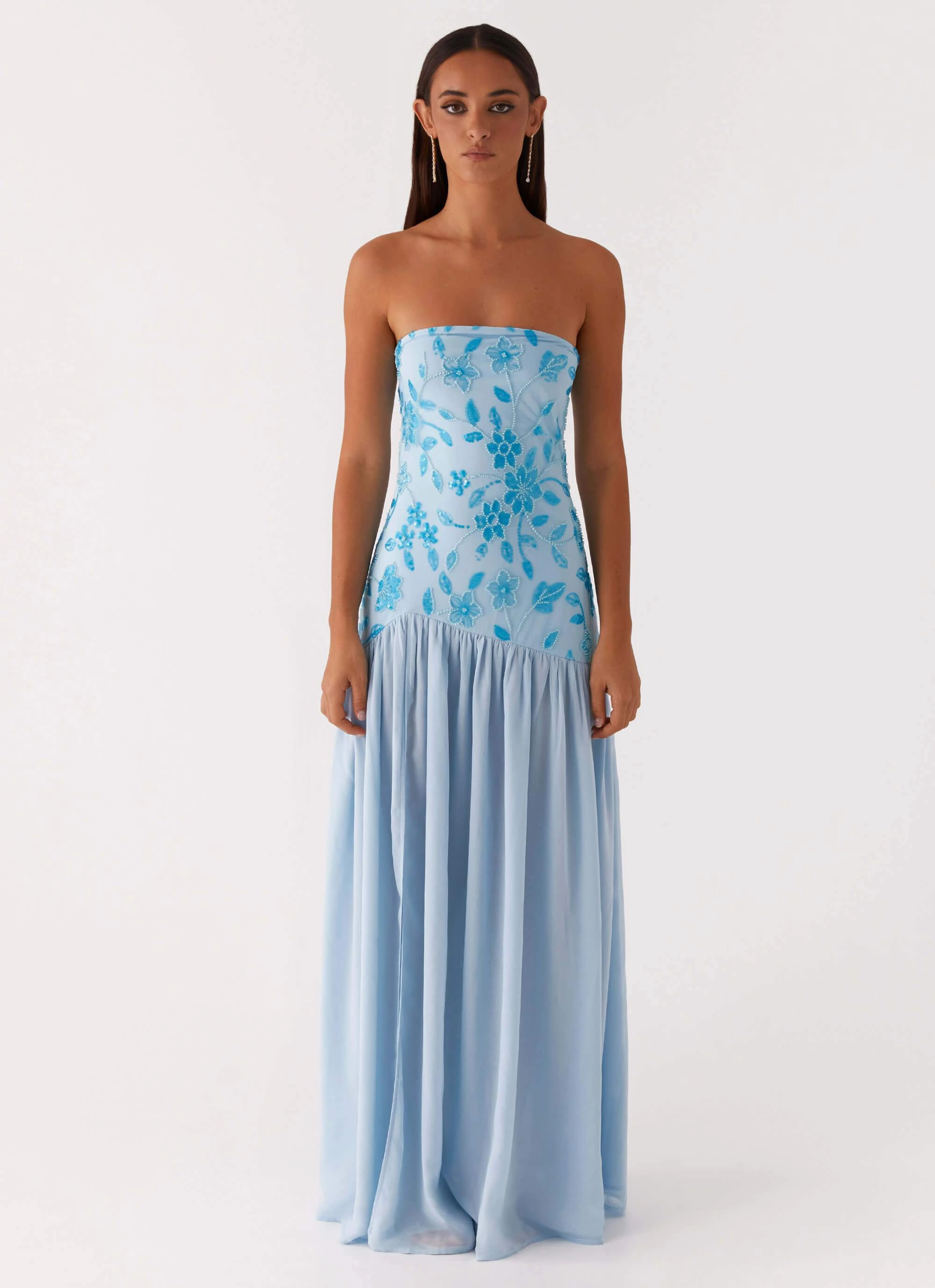 Eden Strapless Beaded Maxi Dress - Blue Smooth Wear Bride Side
