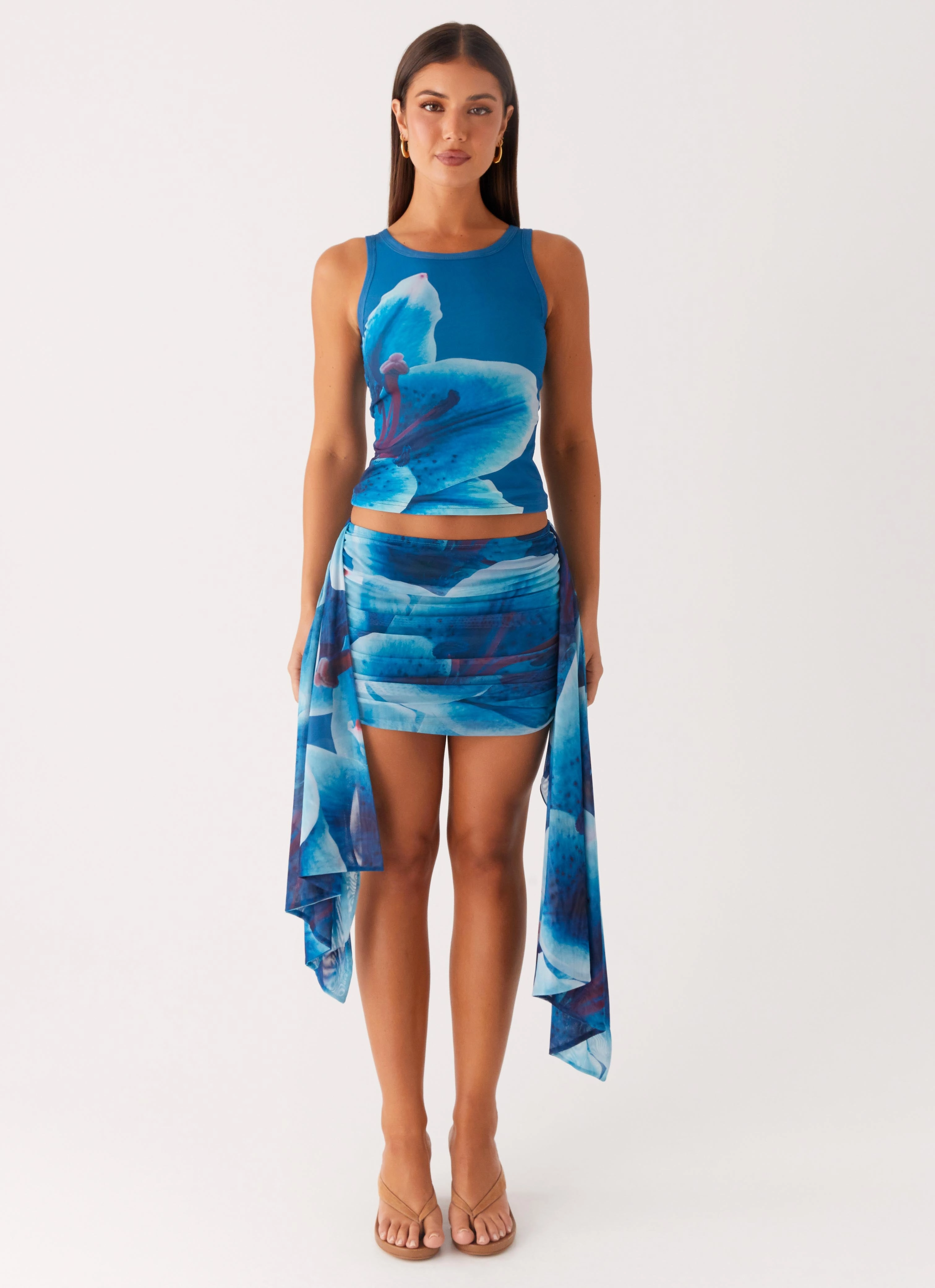 Edera Tank - Turquoise Floral Drop Shoulder Design Eco Friendly Material