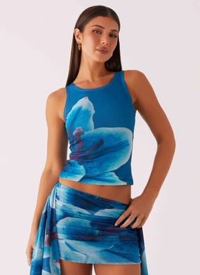 Edera Tank - Turquoise Floral Comfortable Collar Minimalist Design