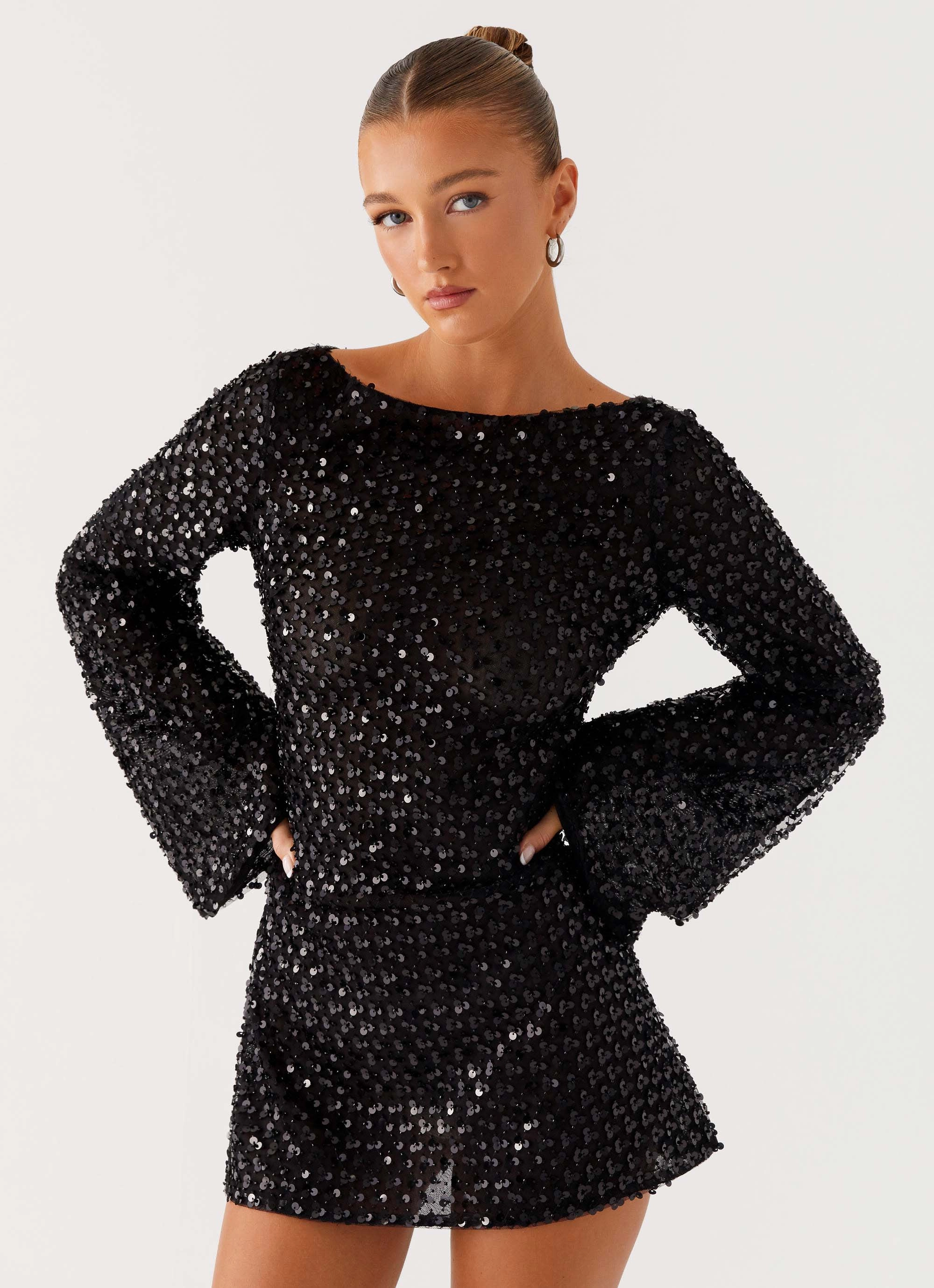 Edessa Sequin Mini Dress - Black Natural Layers Transitional-Wear