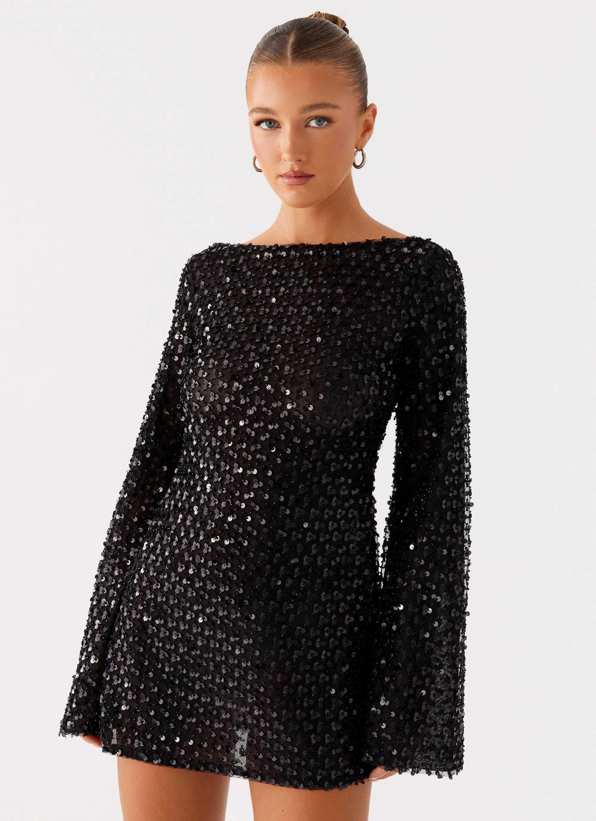 Family Warm Zip Closure Edessa Sequin Mini Dress - Black